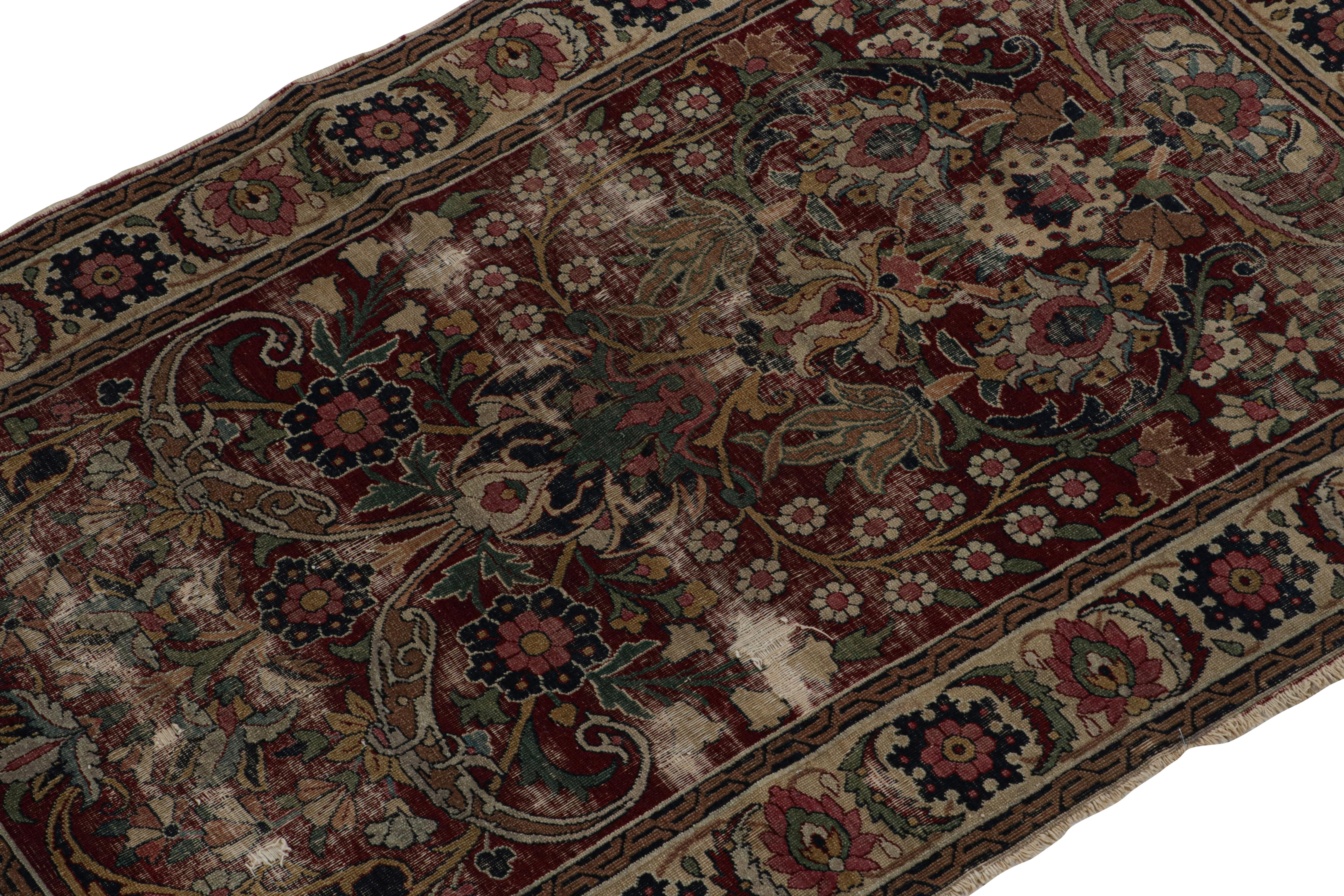 Hand-Knotted Antique Persian Khorassan Rug in Burgundy with Floral Patterns, from Rug & Kilim For Sale
