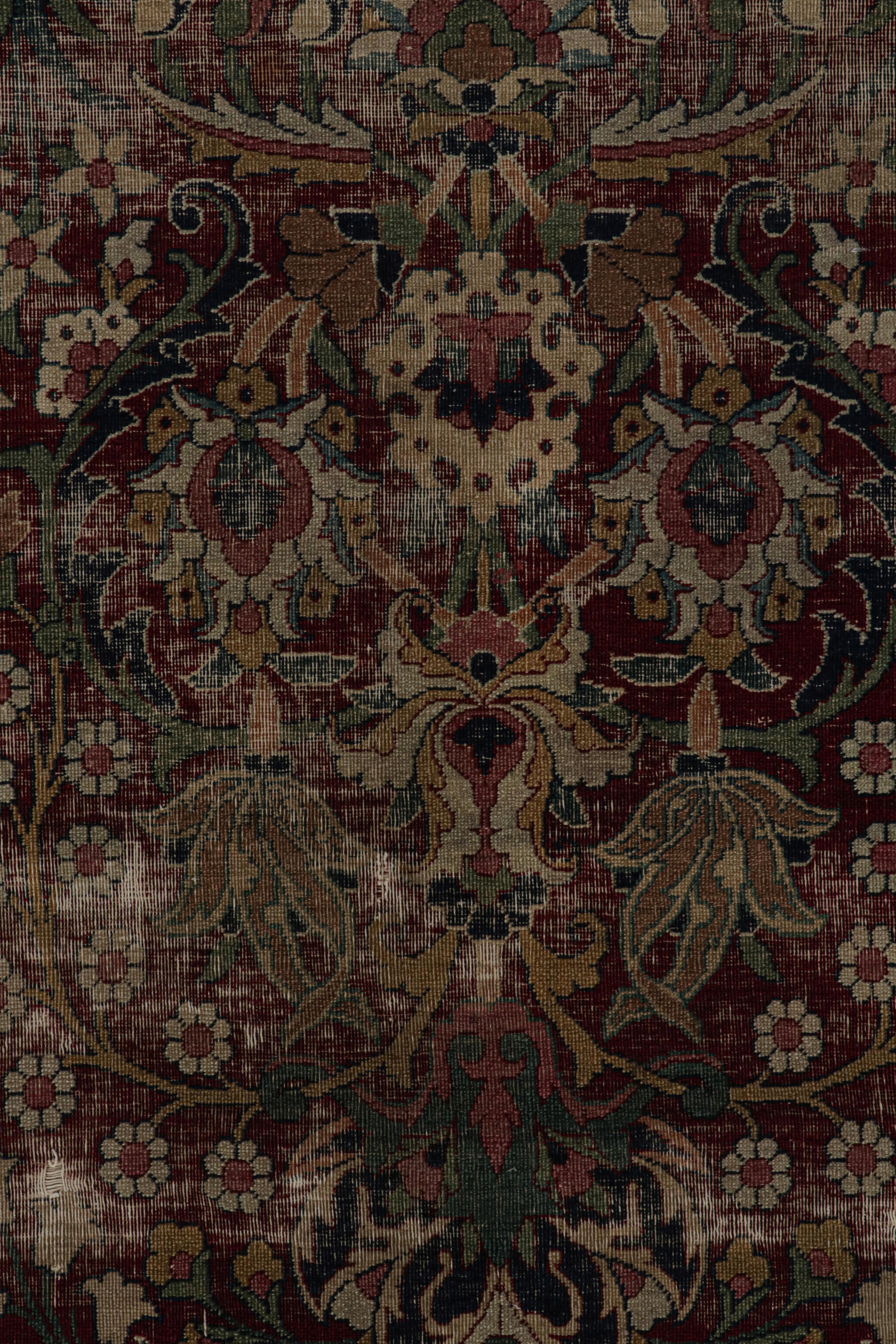 Late 19th Century Antique Persian Khorassan Rug in Burgundy with Floral Patterns, from Rug & Kilim For Sale