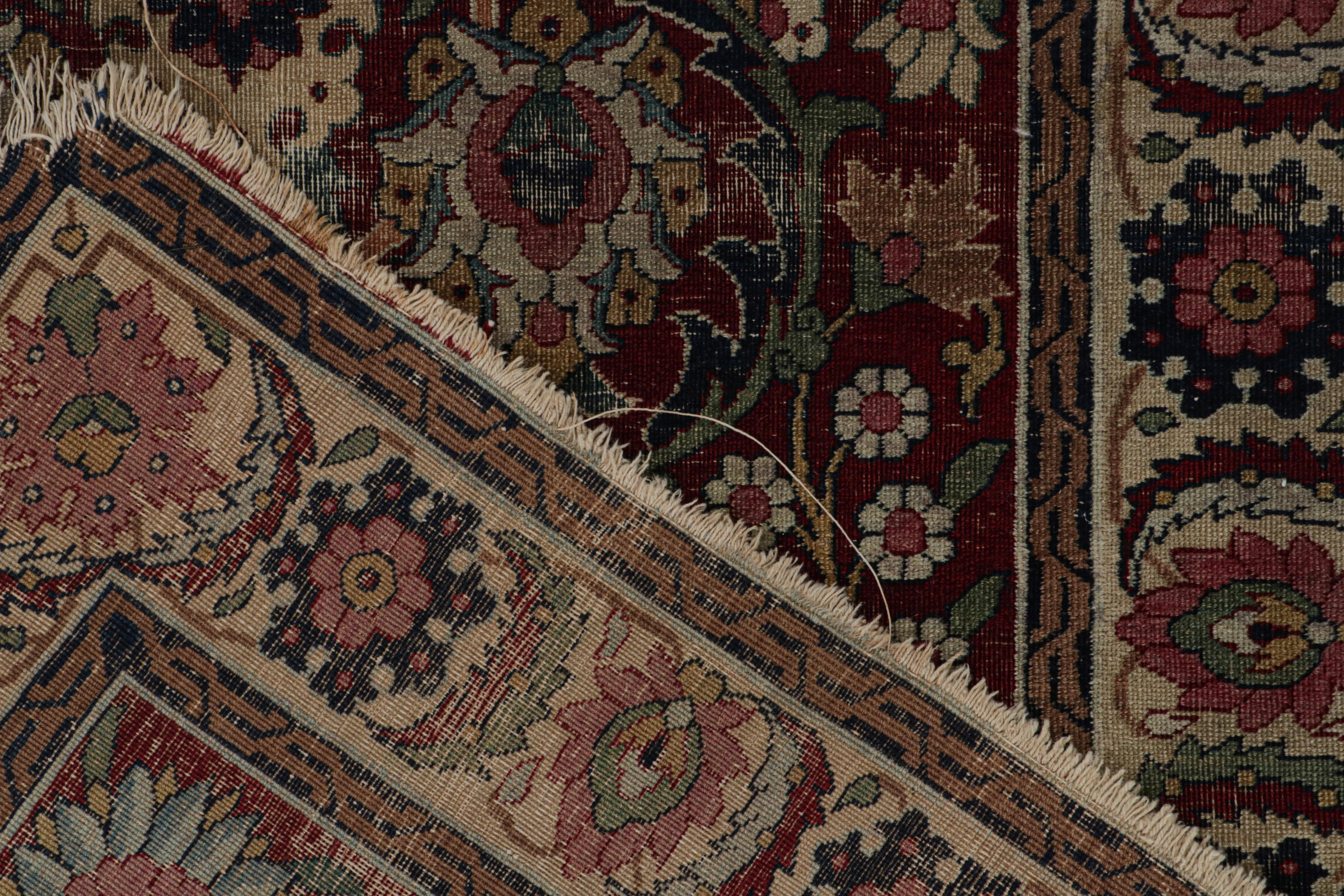 Lana Antico tappeto persiano Khorassan in borgogna con motivi floreali, da Rug & Kilim in vendita