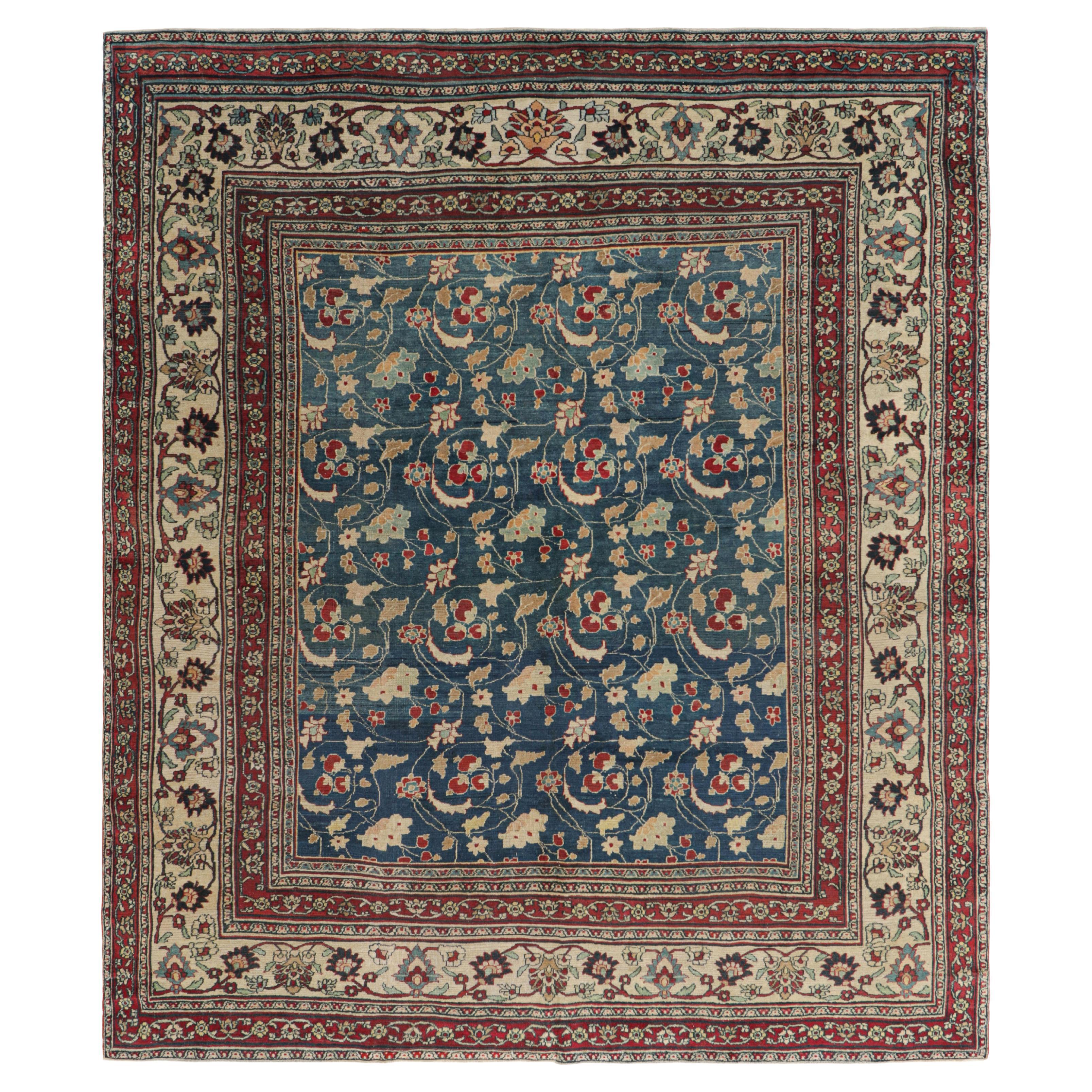 Antique Persian Khorassan Rug in Navy Blue with Floral Pattern, from Rug & Kilim