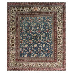Antique Persian Khorassan Rug in Navy Blue with Floral Pattern, from Rug & Kilim