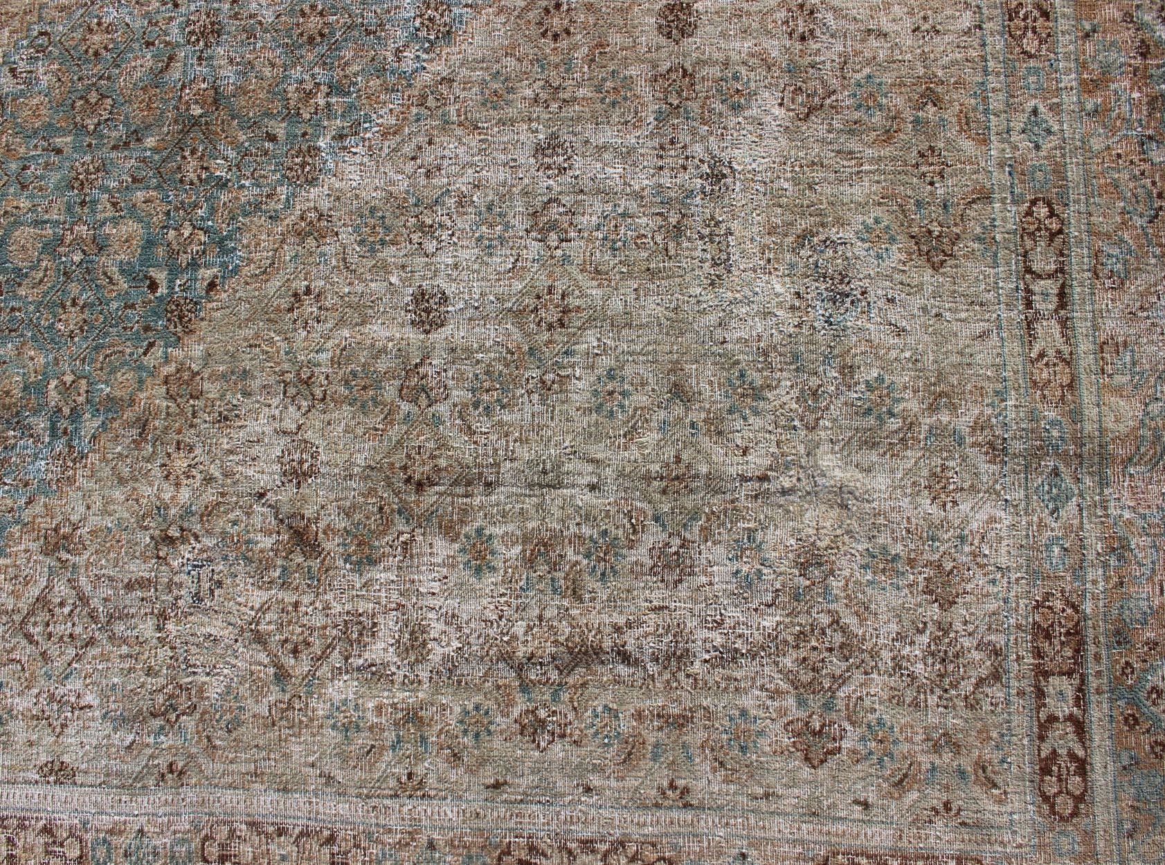 Début du 20ème siècle Tapis persan ancien de Khorassan avec un motif géométrique de diamants en sarcelle et brun en vente
