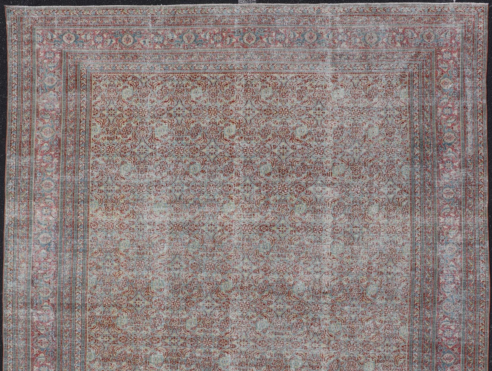 Antique Persian Khorassan Rug with All-Over Floral Design in Red and Blue For Sale 4