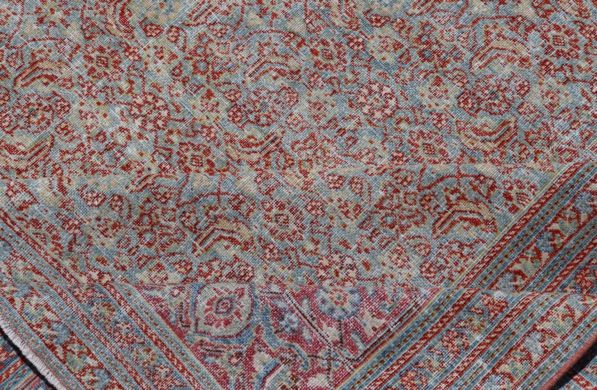 Antique Persian Khorassan Rug with All-Over Floral Design in Red and Blue For Sale 5