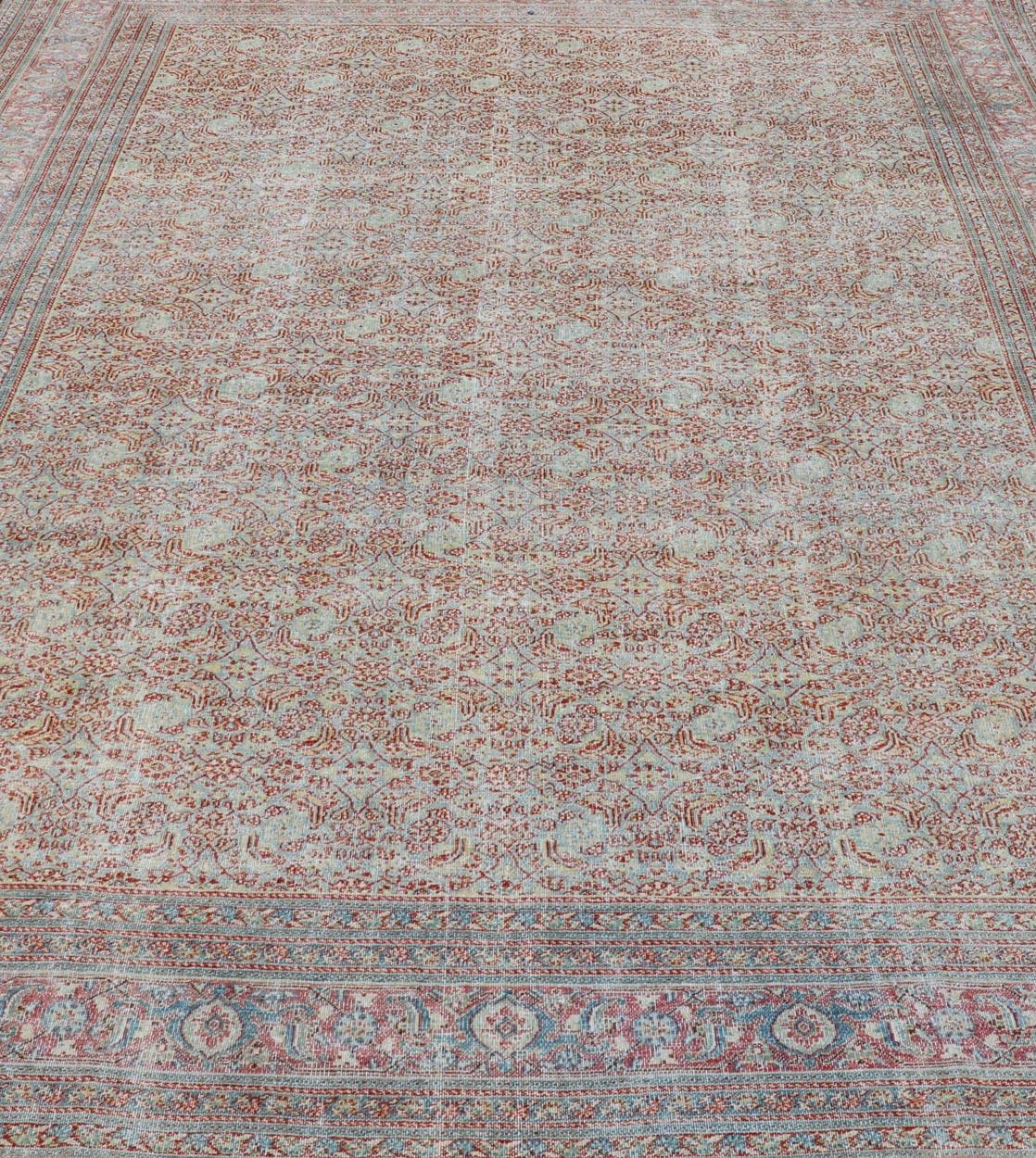 Antique Persian Khorassan Rug with All-Over Floral Design in Red and Blue In Good Condition For Sale In Atlanta, GA