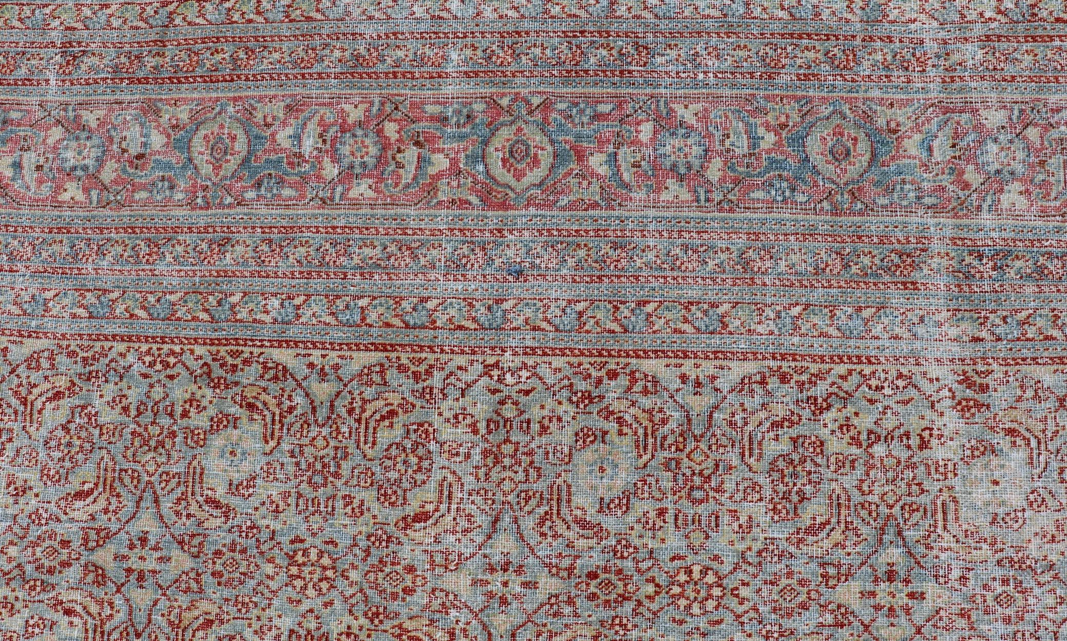 Antique Persian Khorassan Rug with All-Over Floral Design in Red and Blue For Sale 1