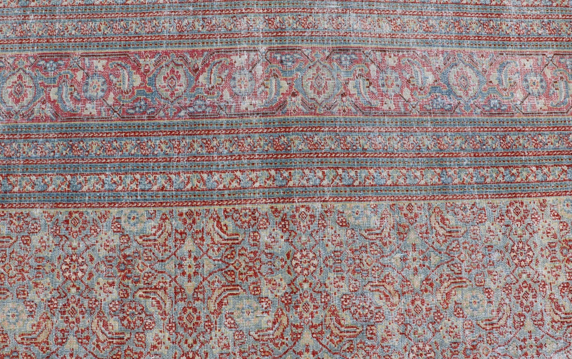 Antique Persian Khorassan Rug with All-Over Floral Design in Red and Blue For Sale 2