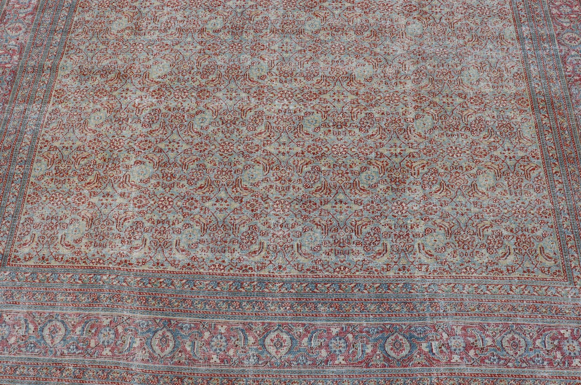 Antique Persian Khorassan Rug with All-Over Floral Design in Red and Blue For Sale 3