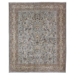 Antique Persian Khorassan Rug with All-Over Floral Design in Soft Blue Tones