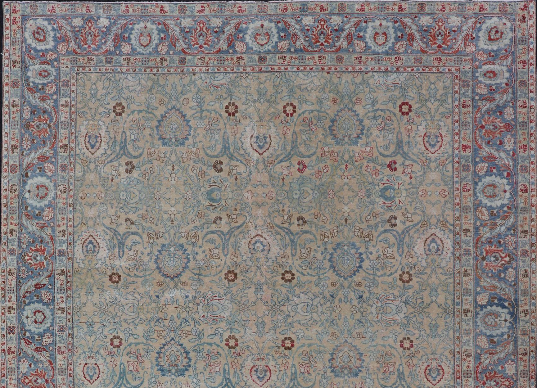 Fine Antique Persian Khorassan rug with floral motifs and Vining flowers Keivan Woven Arts rug/EMB-9555-P13061, origin/Iran, Circa/ 1920

Measures: 9 x 12'5 

 This beautiful Antique Persian Khorassan Rug displays a classic Persian design with