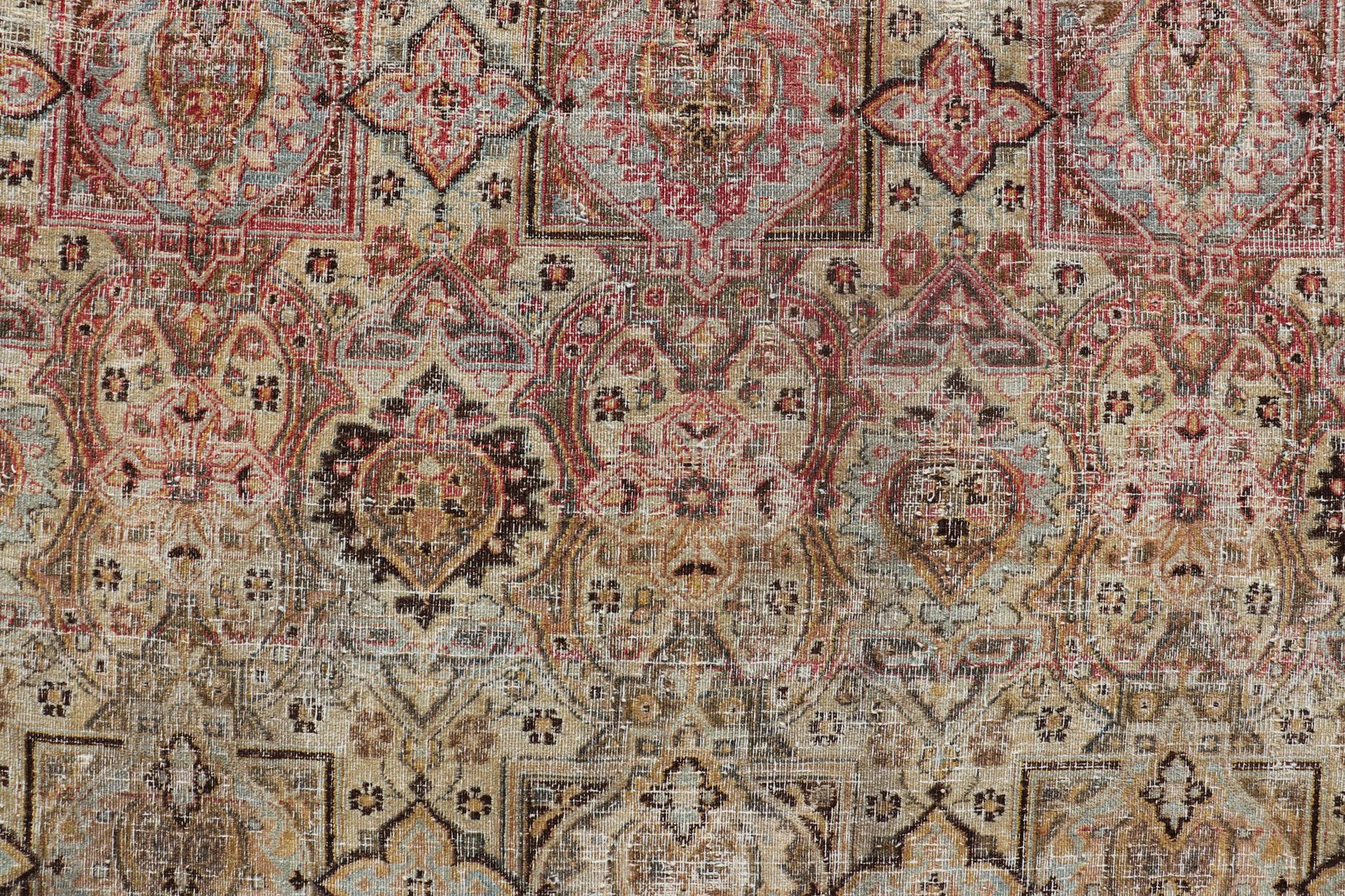  Antique Persian Khorassan Rug with Palmettes, Geometric Flowers in Soft Tones For Sale 4