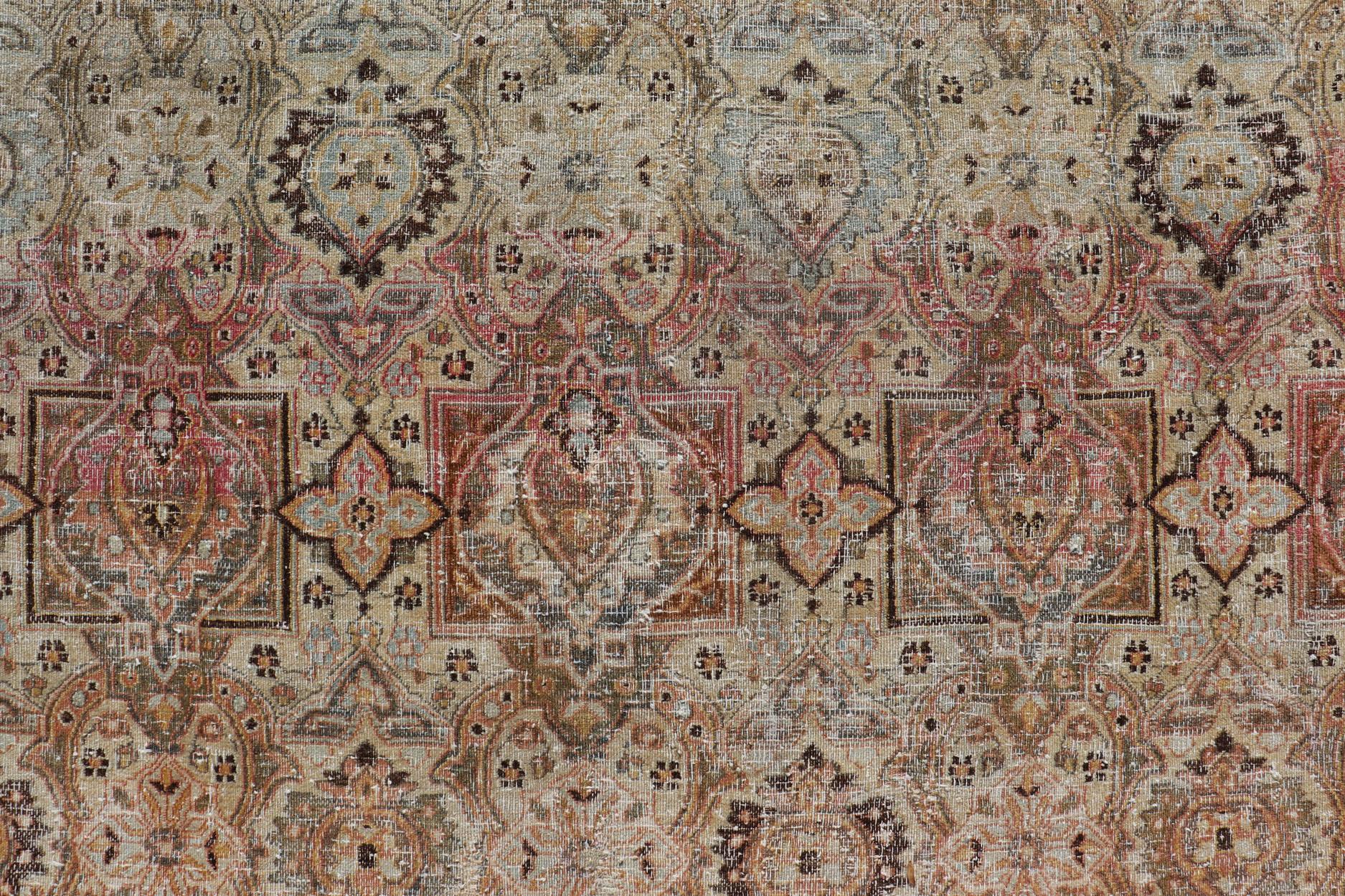  Antique Persian Khorassan Rug with Palmettes, Geometric Flowers in Soft Tones For Sale 5