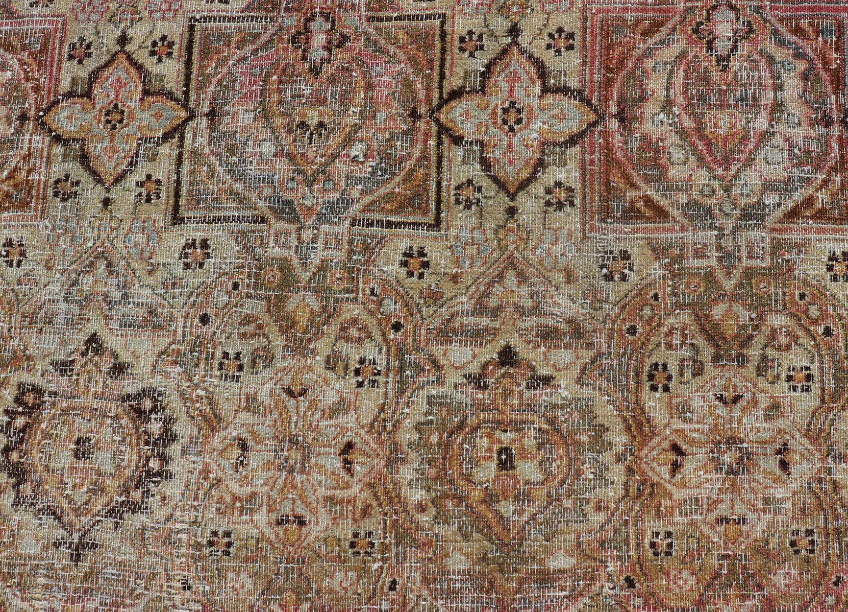 Antique Persian Khorassan Rug with Palmettes, Geometric Flowers in Soft Tones For Sale 6