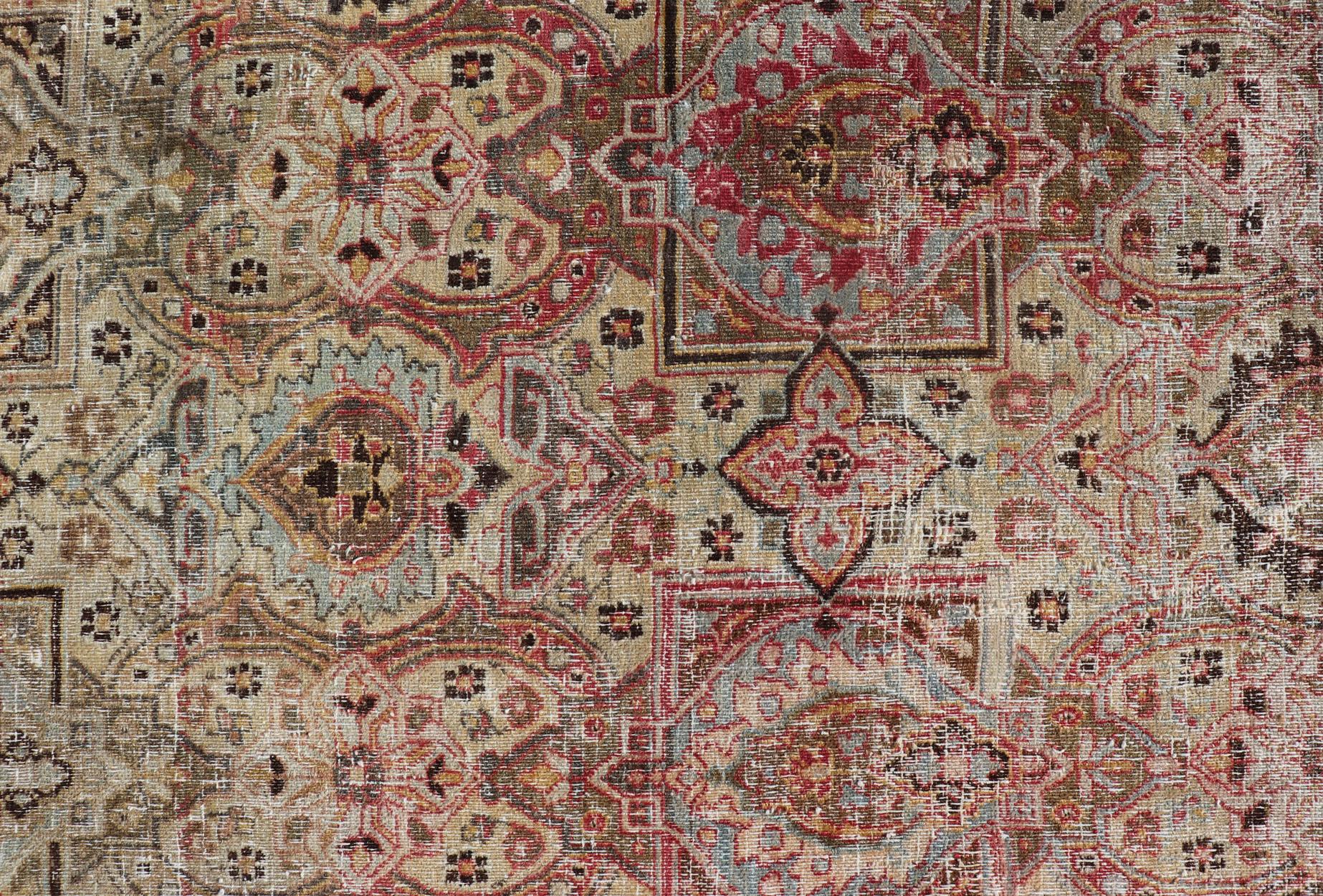  Antique Persian Khorassan Rug with Palmettes, Geometric Flowers in Soft Tones For Sale 10