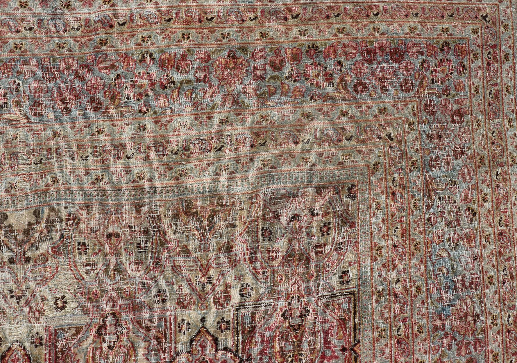  Antique Persian Khorassan Rug with Palmettes, Geometric Flowers in Soft Tones For Sale 11