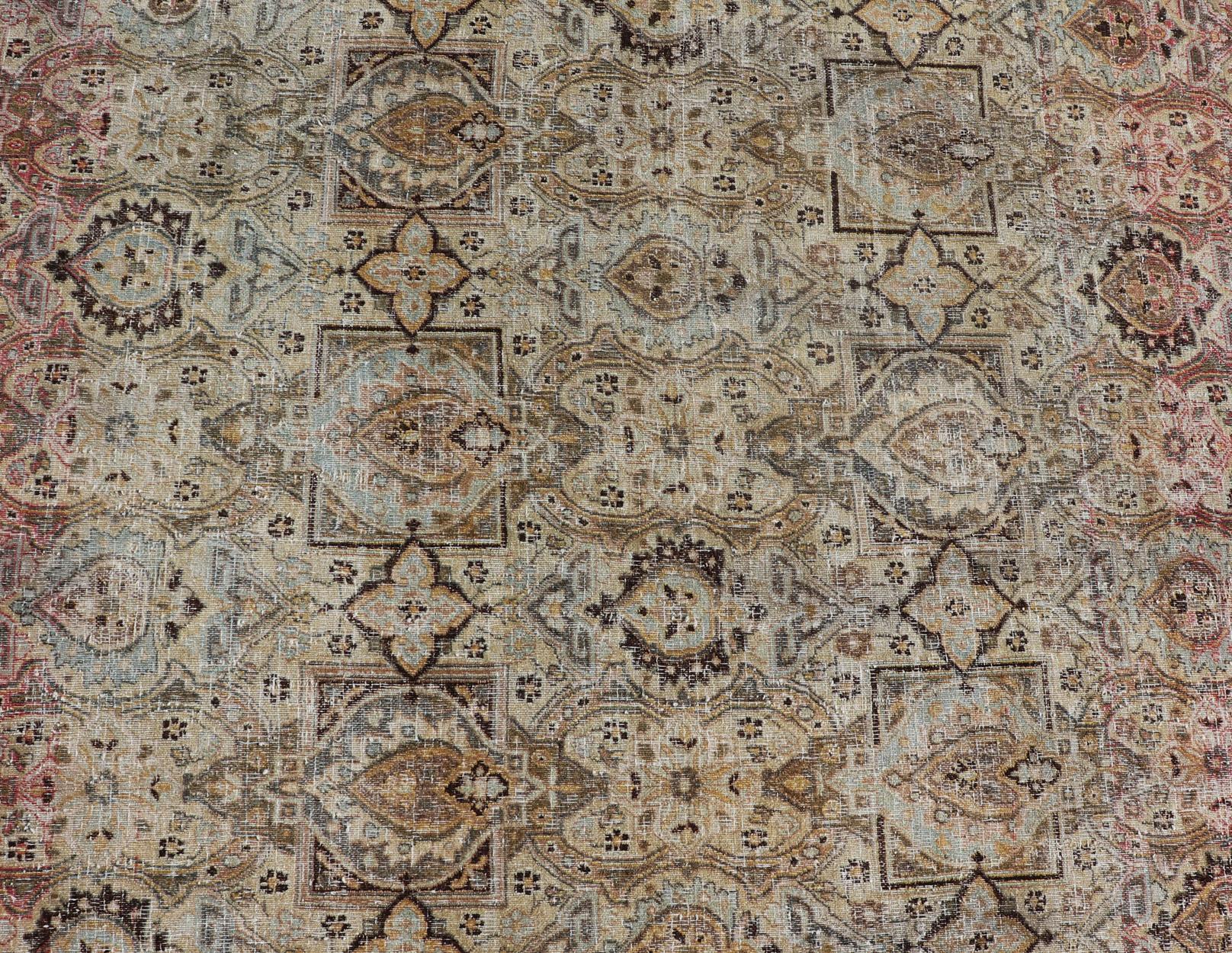  Antique Persian Khorassan Rug with Palmettes, Geometric Flowers in Soft Tones For Sale 12