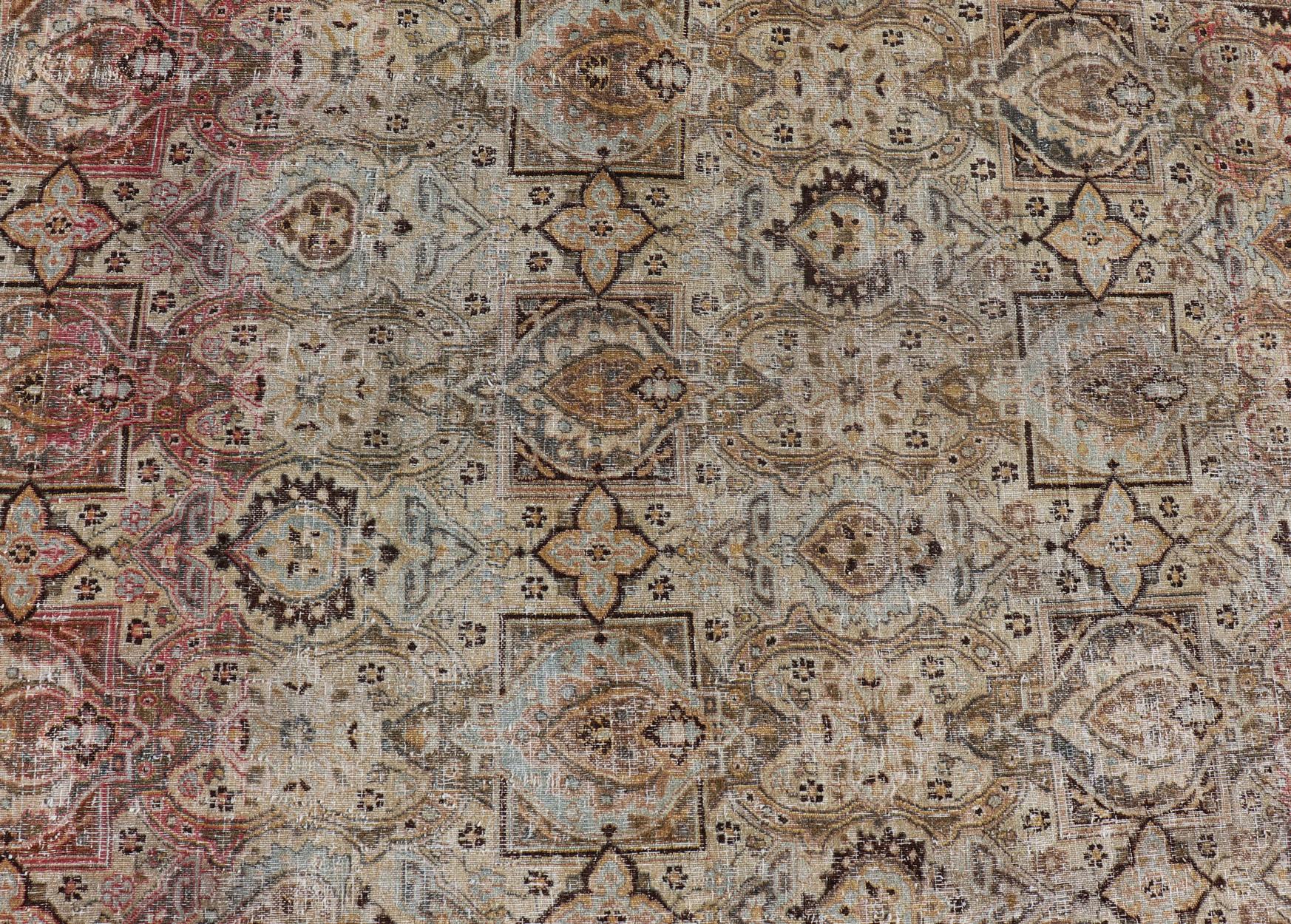  Antique Persian Khorassan Rug with Palmettes, Geometric Flowers in Soft Tones For Sale 13