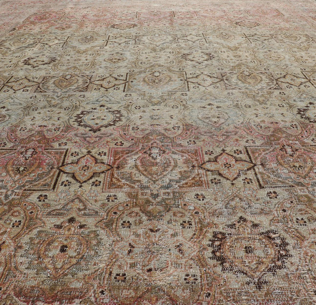  Antique Persian Khorassan Rug with Palmettes, Geometric Flowers in Soft Tones For Sale 2