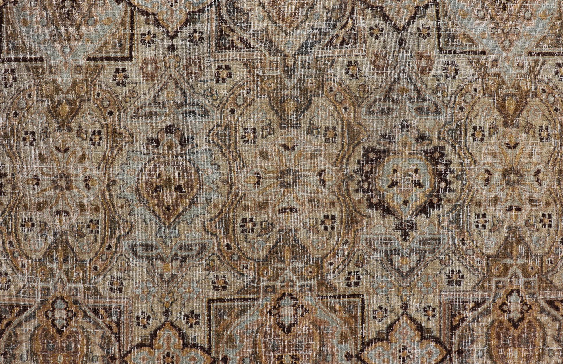  Antique Persian Khorassan Rug with Palmettes, Geometric Flowers in Soft Tones For Sale 3
