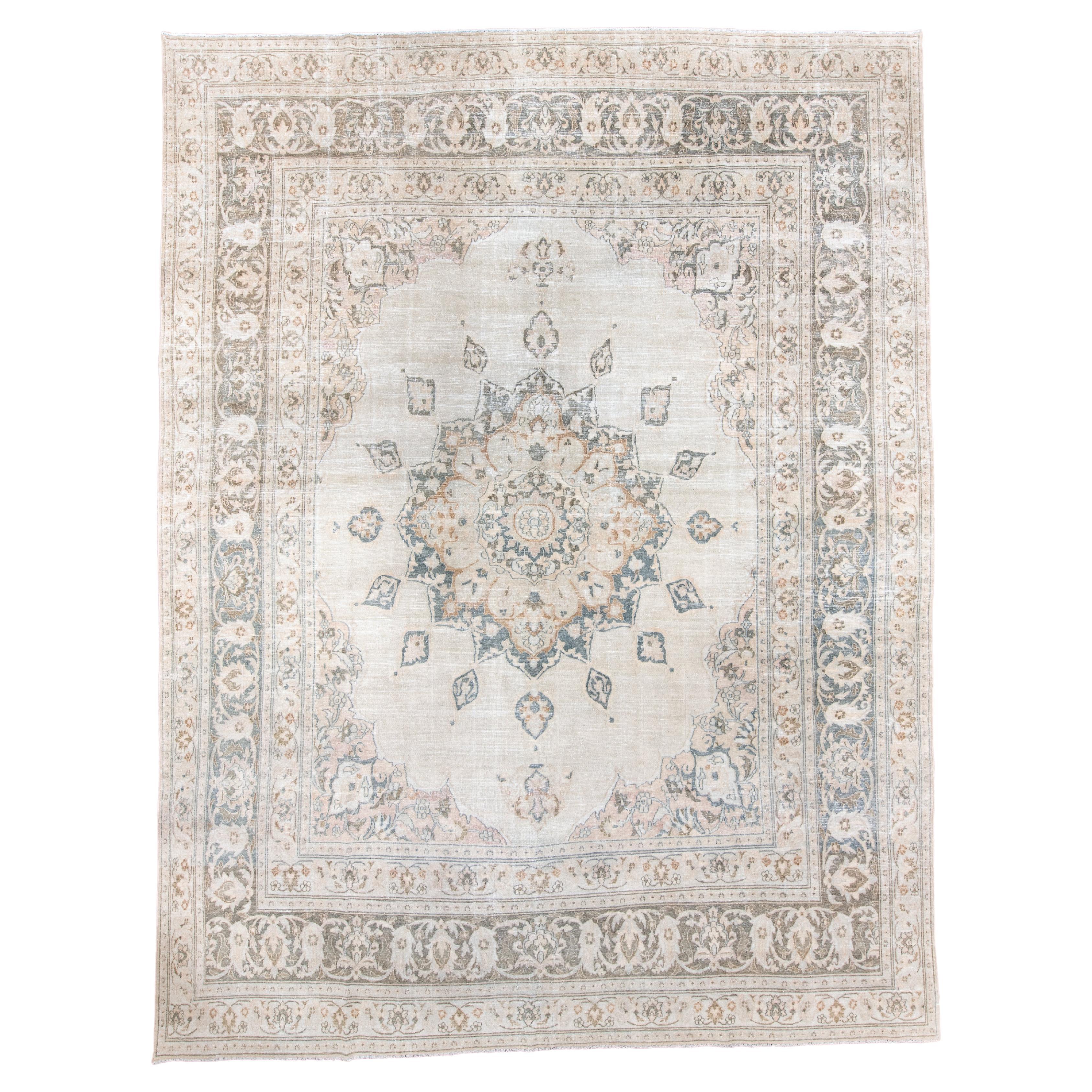 Antique Persian Khorassan with Soft Ivory, Blue 
Blush Medallion For Sale