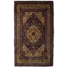 Alfombra Persa Khoy Antigua de Lana de 1900 en Crema, Verde y Añil, 1,70 x 2,80 m
