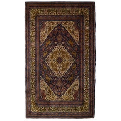 Tapis persan Khoy des années 1900 en laine crème, vert et indigo, 5' x 8'