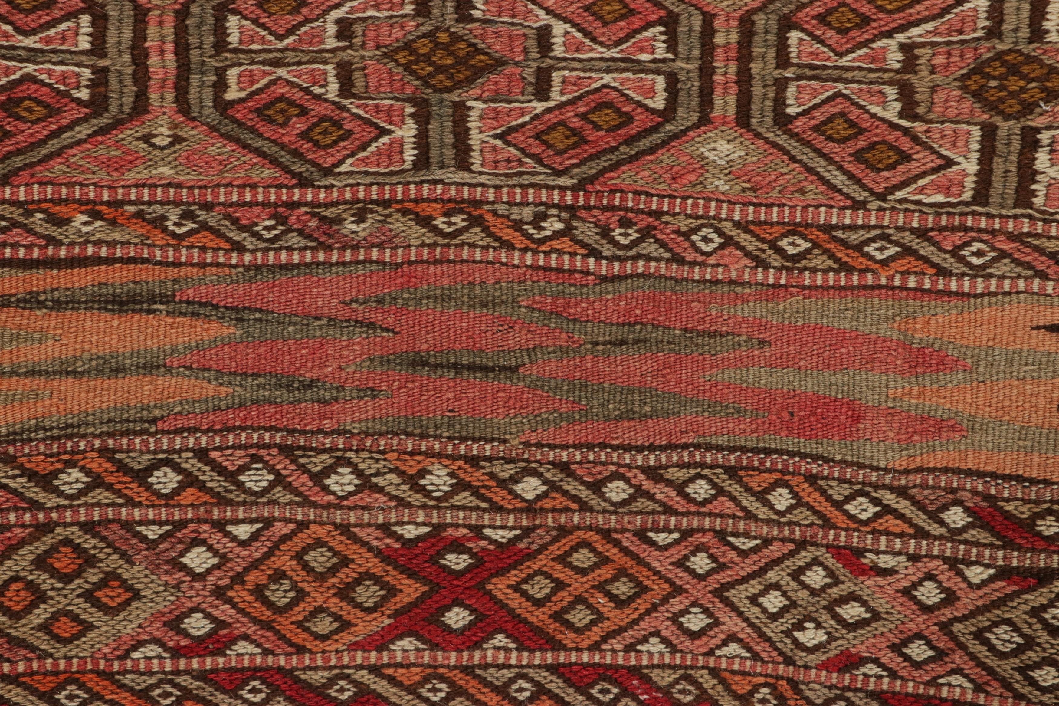 Hand-Woven Antique Persian Kilim Rug, Beige-Brown and Pink Geometric Stripes - Rug & Kilim For Sale