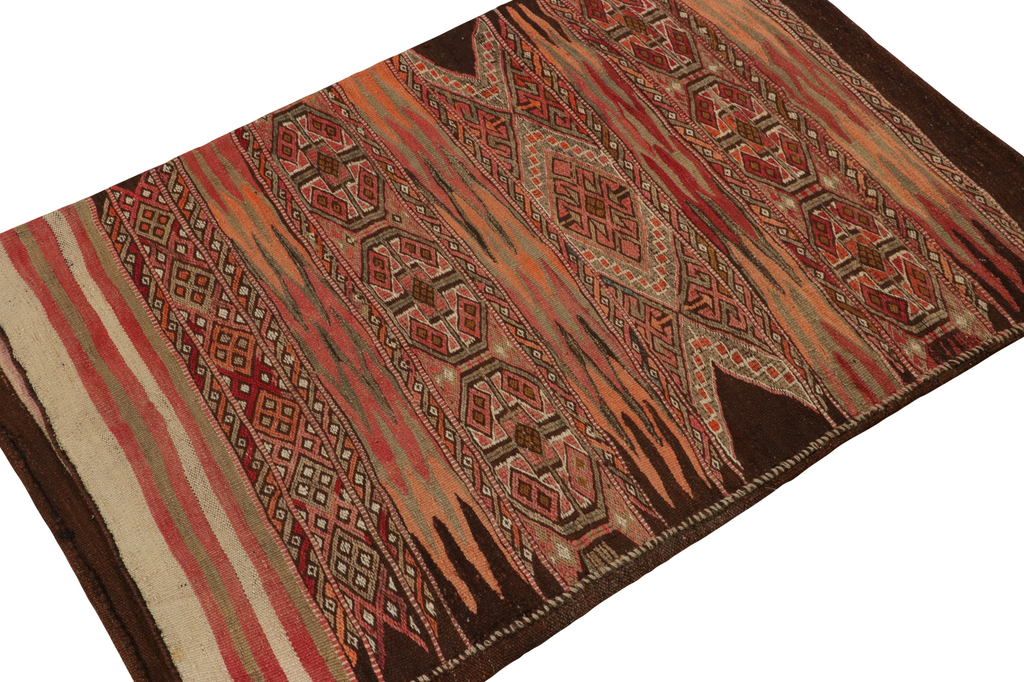 Antique Persian Kilim Rug, Beige-Brown and Pink Geometric Stripes - Rug & Kilim In Good Condition For Sale In Long Island City, NY