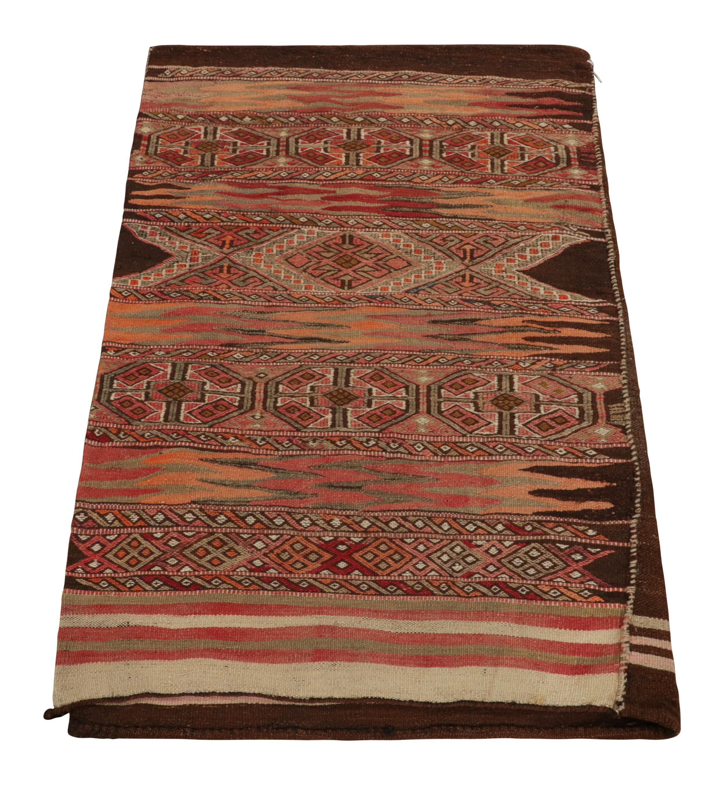 Mid-20th Century Antique Persian Kilim Rug, Beige-Brown and Pink Geometric Stripes - Rug & Kilim For Sale