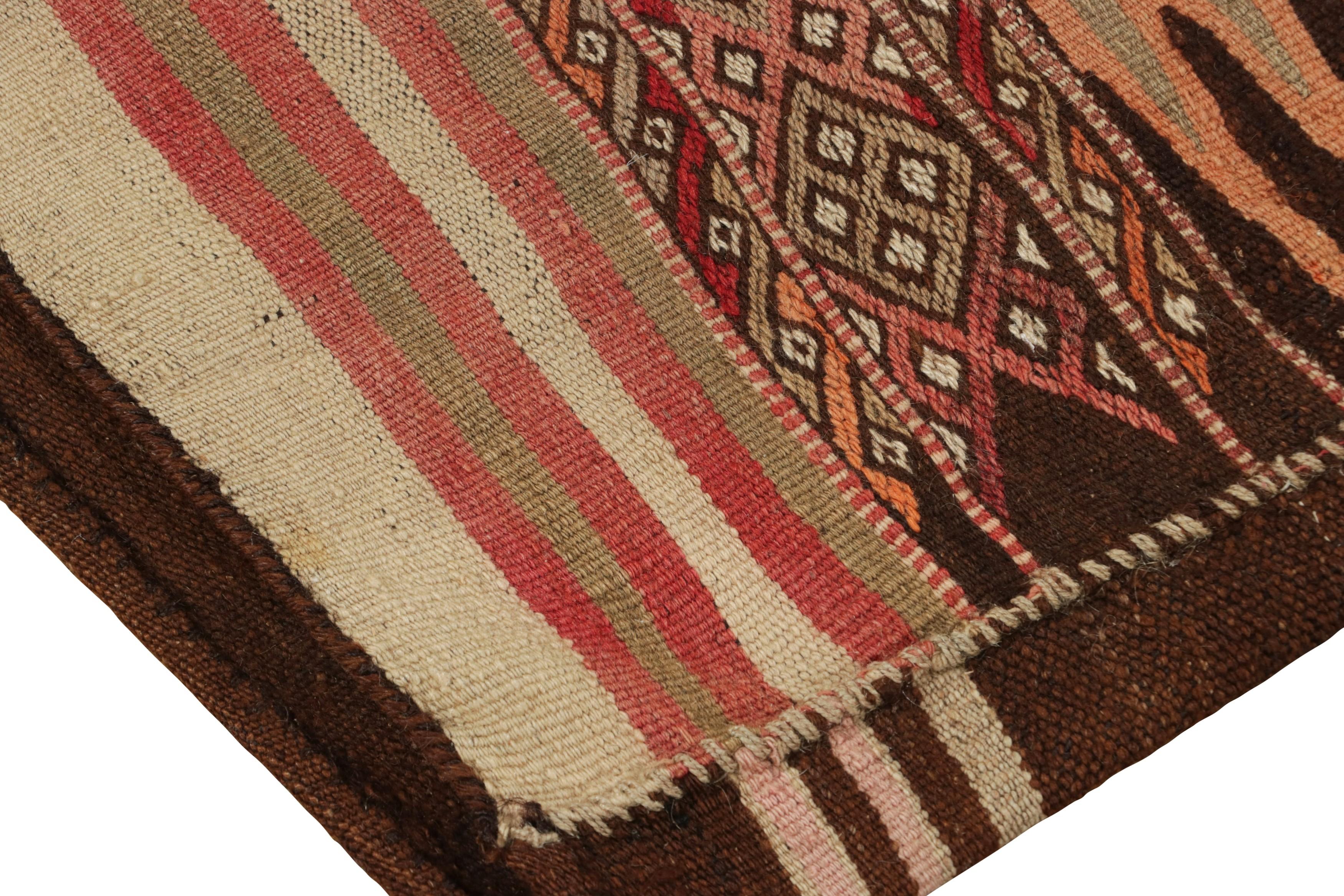 Wool Antique Persian Kilim Rug, Beige-Brown and Pink Geometric Stripes - Rug & Kilim For Sale