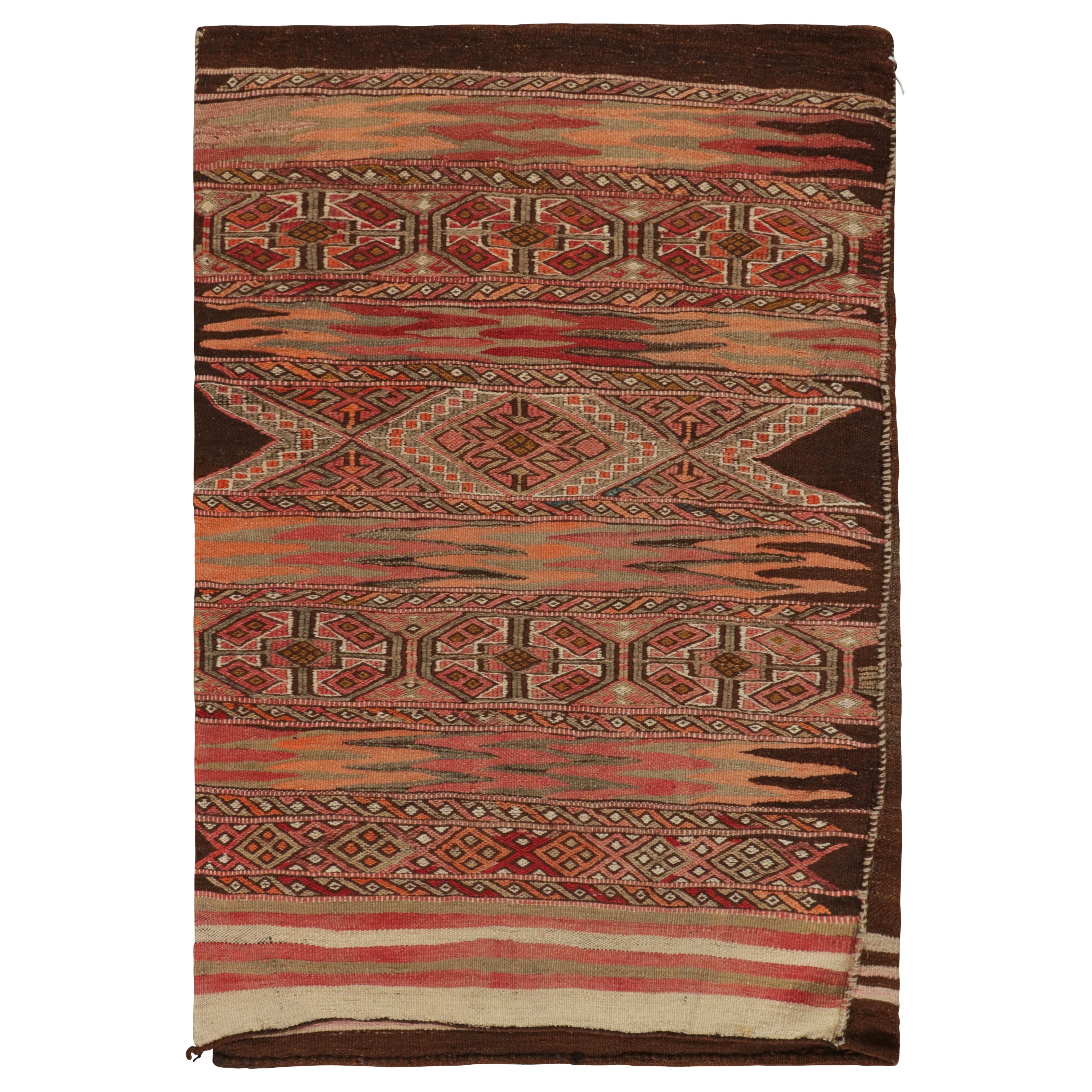 Antique Persian Kilim Rug, Beige-Brown and Pink Geometric Stripes - Rug & Kilim For Sale