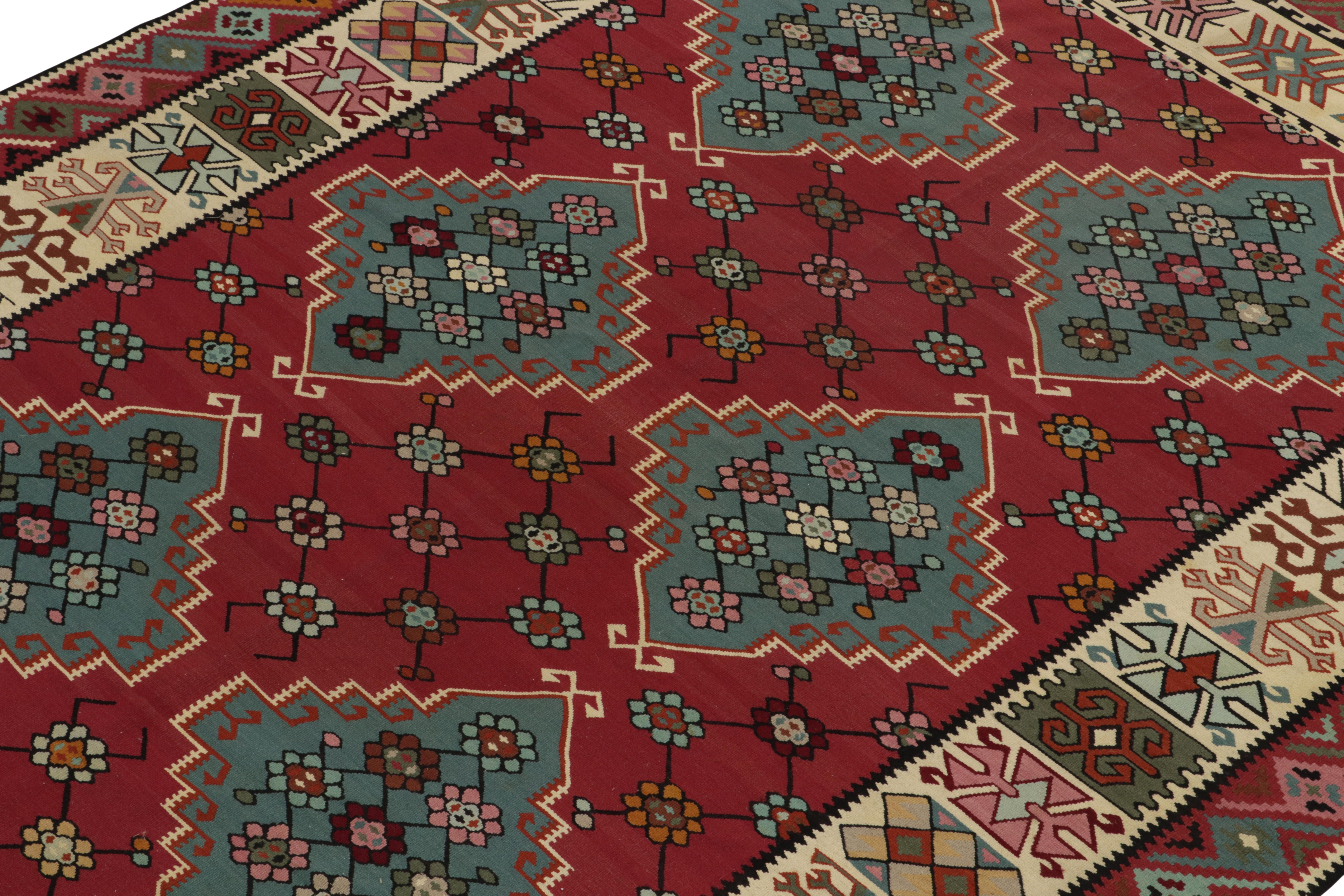 Antique Persian Kilim rug in Burgundy & Blue Geometric pattern by Rug & Kilim In Good Condition For Sale In Long Island City, NY