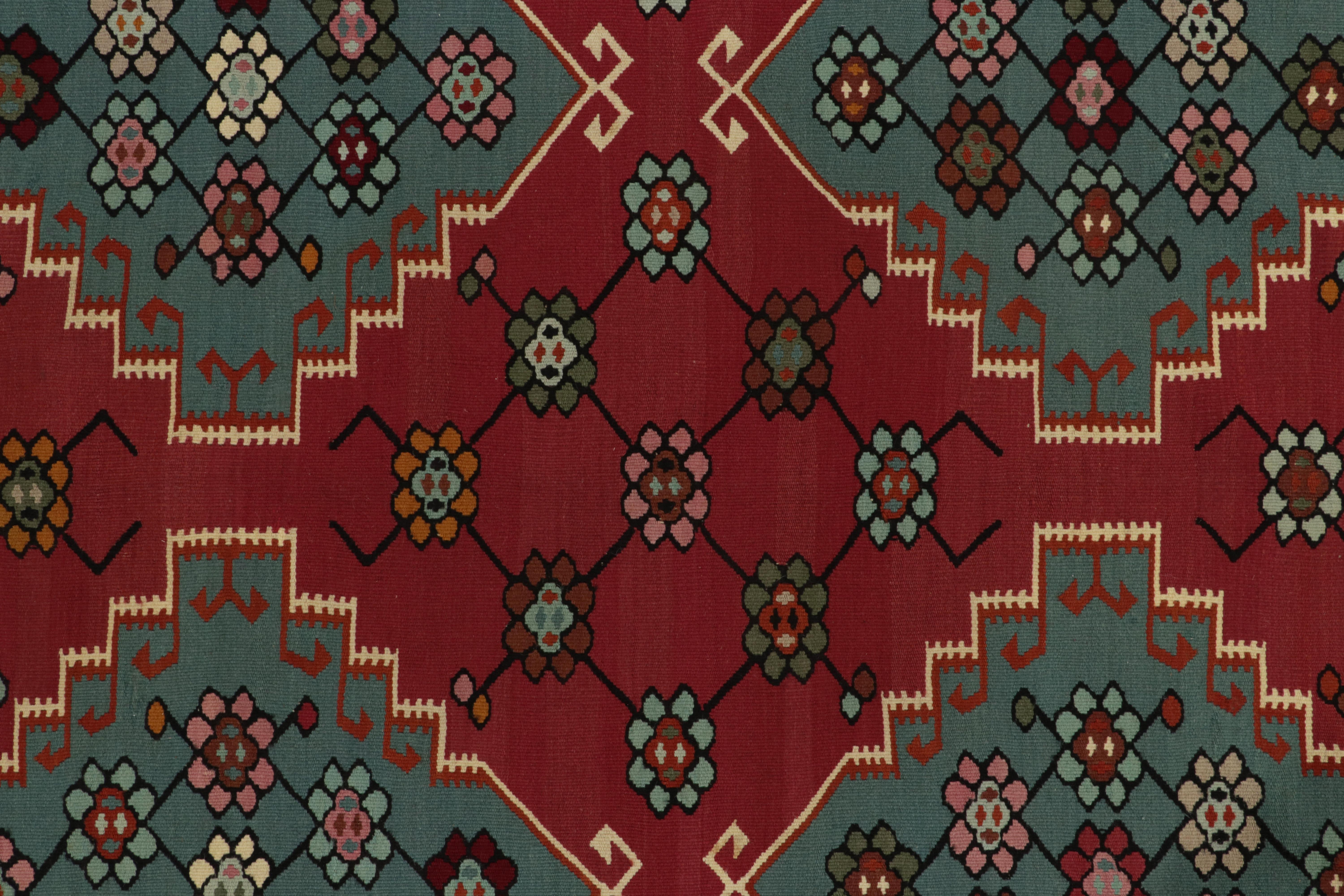 Wool Antique Persian Kilim rug in Burgundy & Blue Geometric pattern by Rug & Kilim For Sale