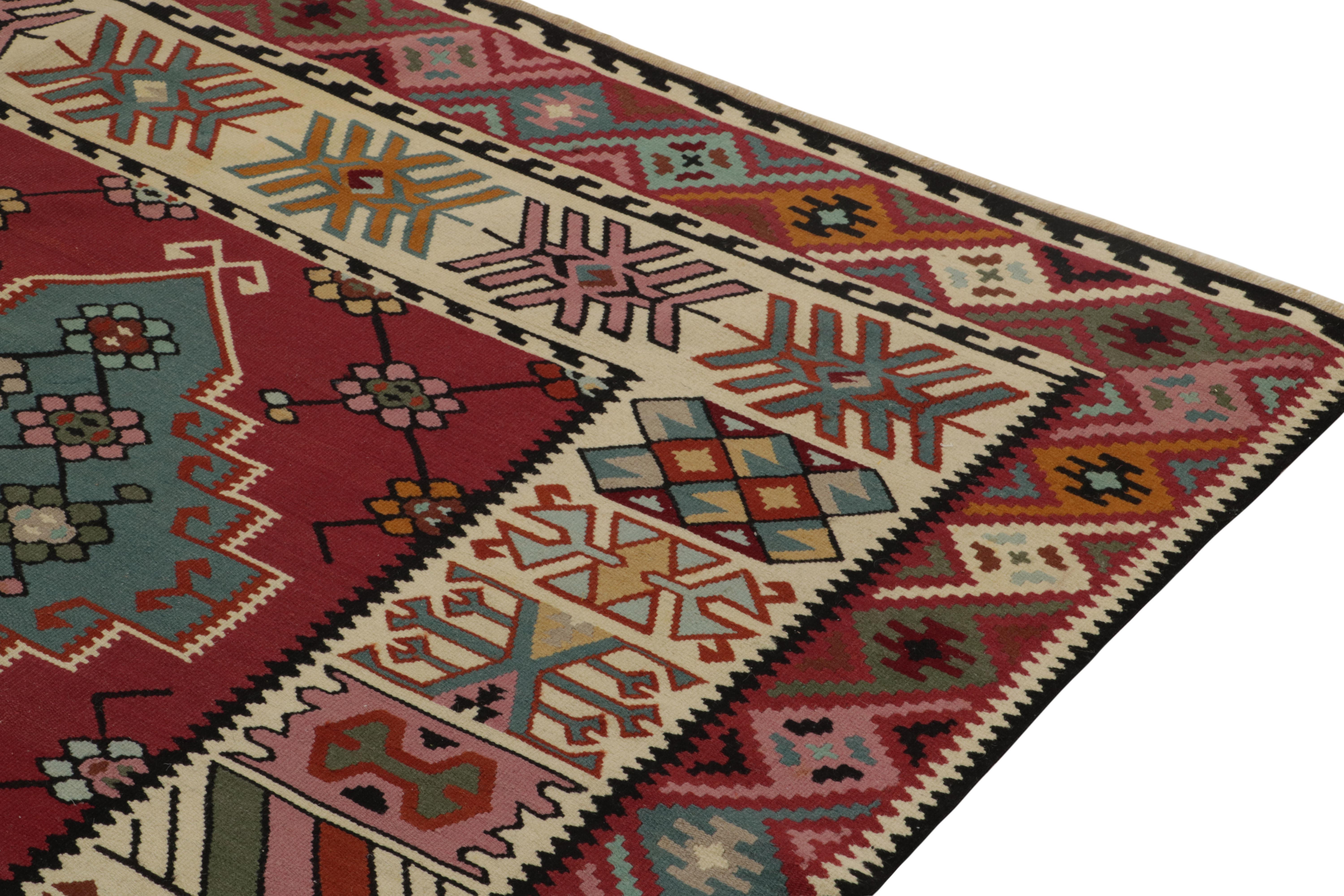 Late 19th Century Antique Persian Kilim rug in Burgundy & Blue Geometric pattern by Rug & Kilim For Sale