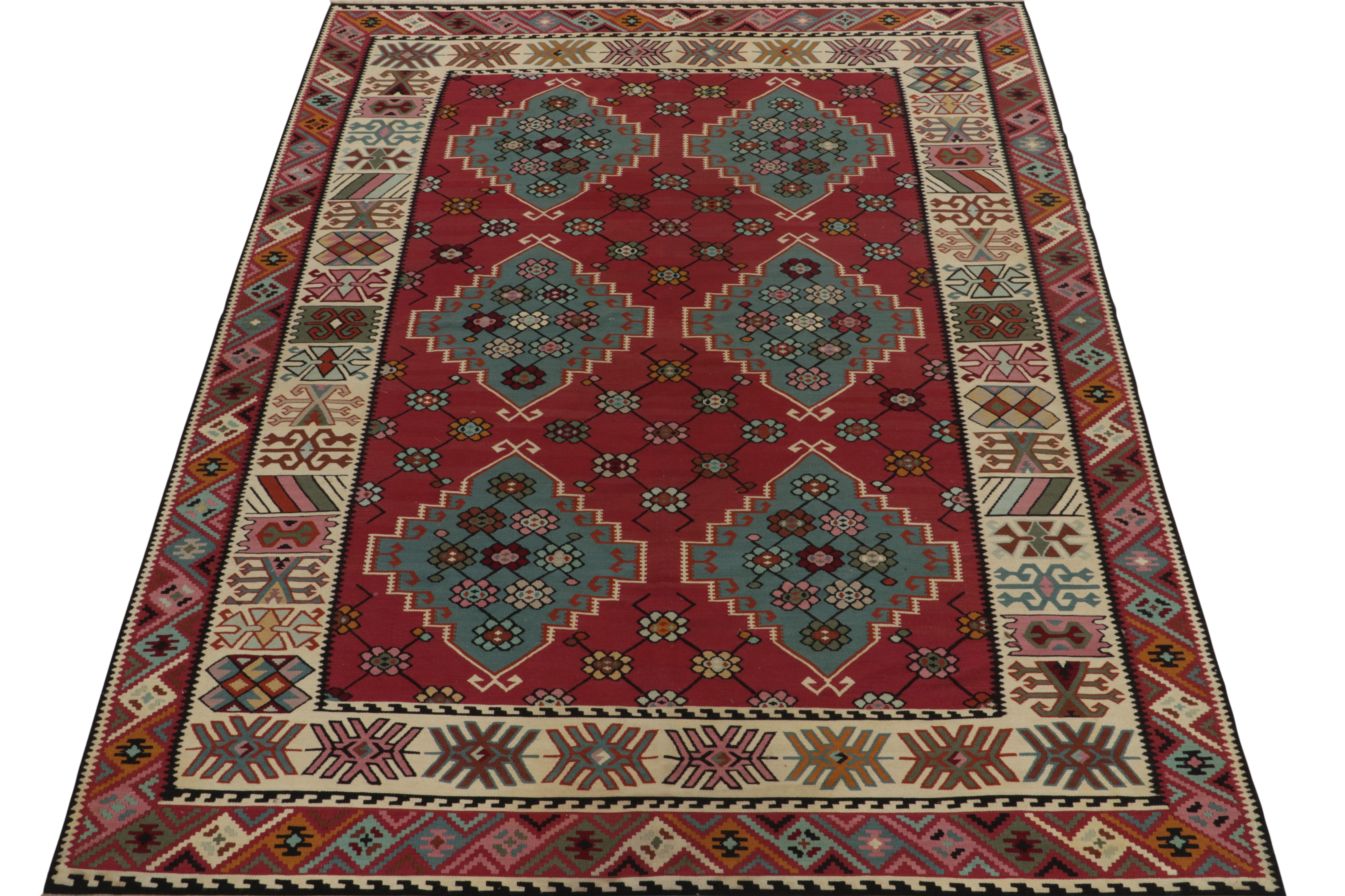 Hand-Knotted Antique Persian Kilim rug in Burgundy & Blue Geometric pattern by Rug & Kilim For Sale