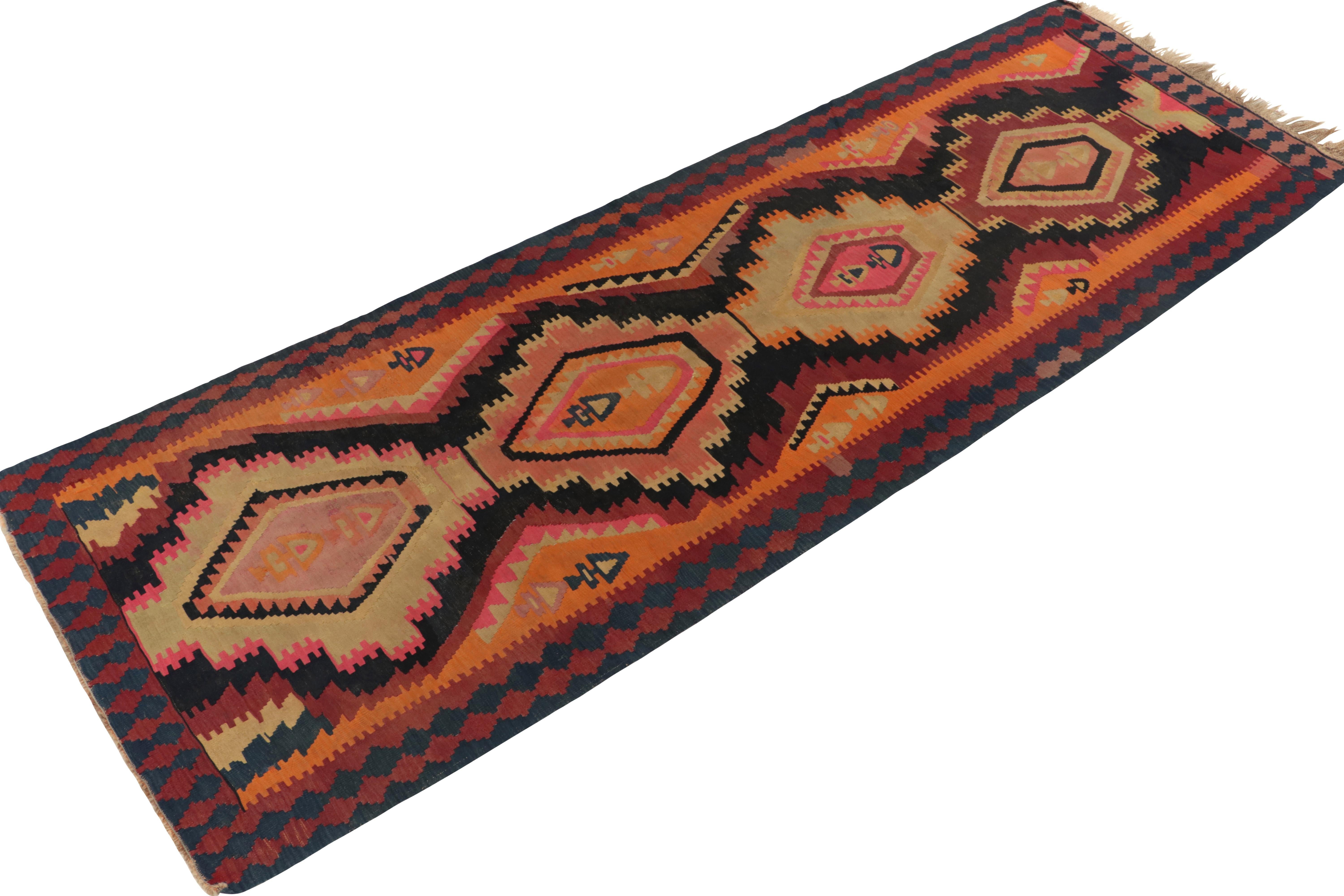 Handwoven in wool, this antique Kilim is the latest unveiling from R&K Principal Josh Nazmiyal’s coveted treasure of Persian masterpieces. 

Originating circa 1920-1930, this particular rug features an uncommon emphasis of colors with rich red,