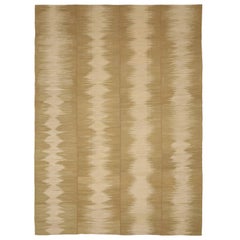 Used Persian Kilim Rug with 'Sound Wave' Pattern on Brown Field