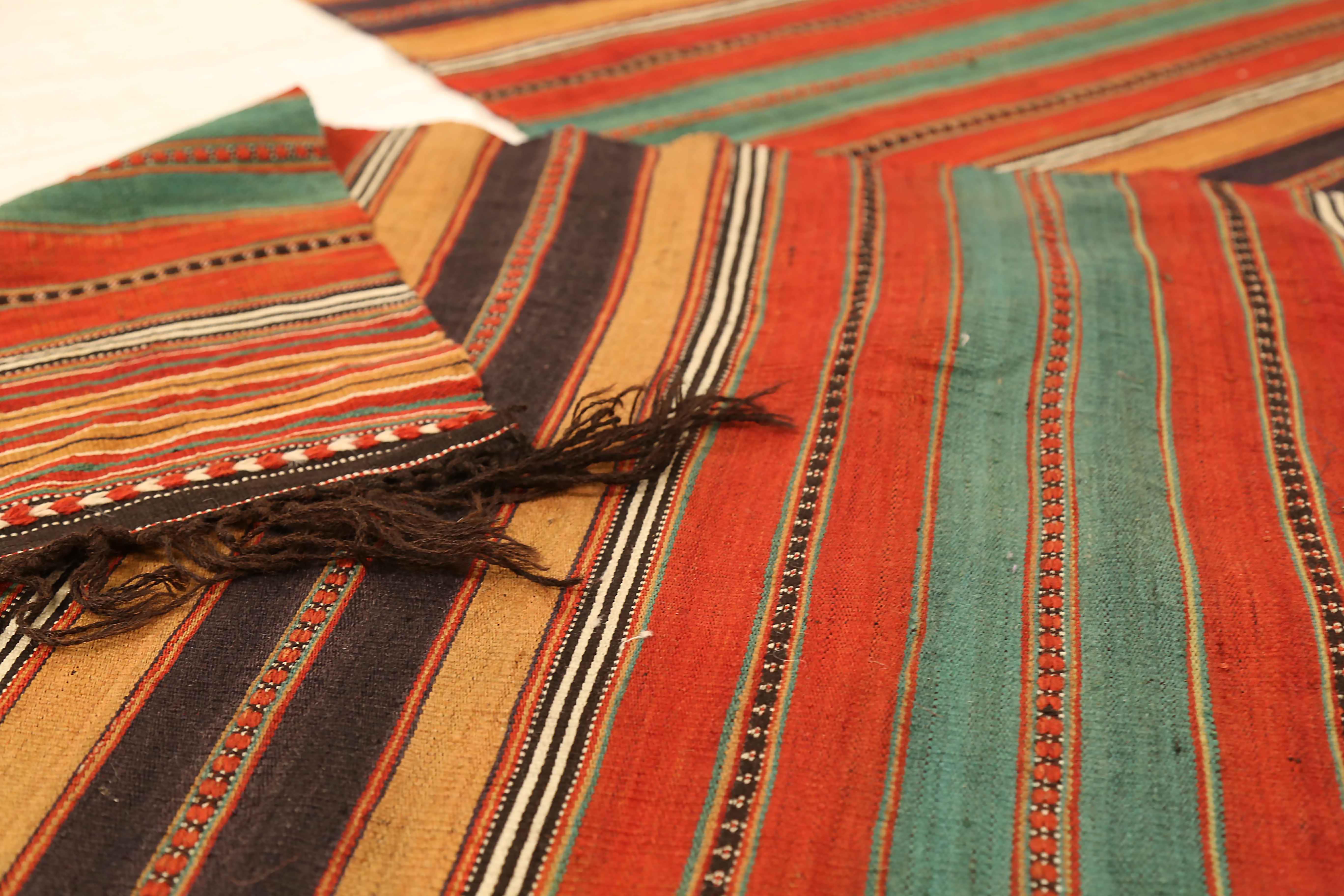 Antique Persian Kilim Runner Rug with Colored Stripes In Excellent Condition For Sale In Dallas, TX