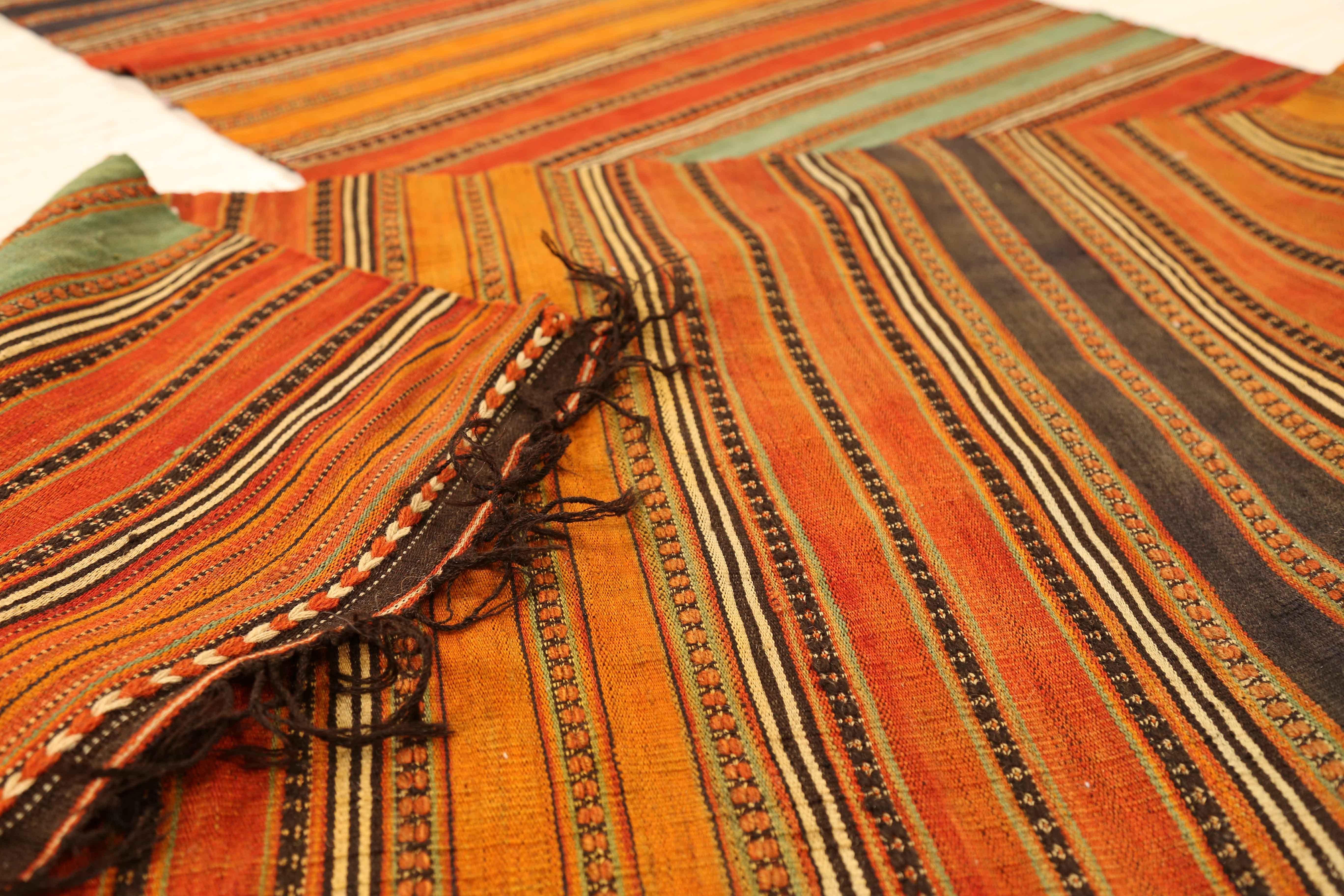 Antique Persian Kilim Runner Rug with Colored Stripes In Excellent Condition For Sale In Dallas, TX