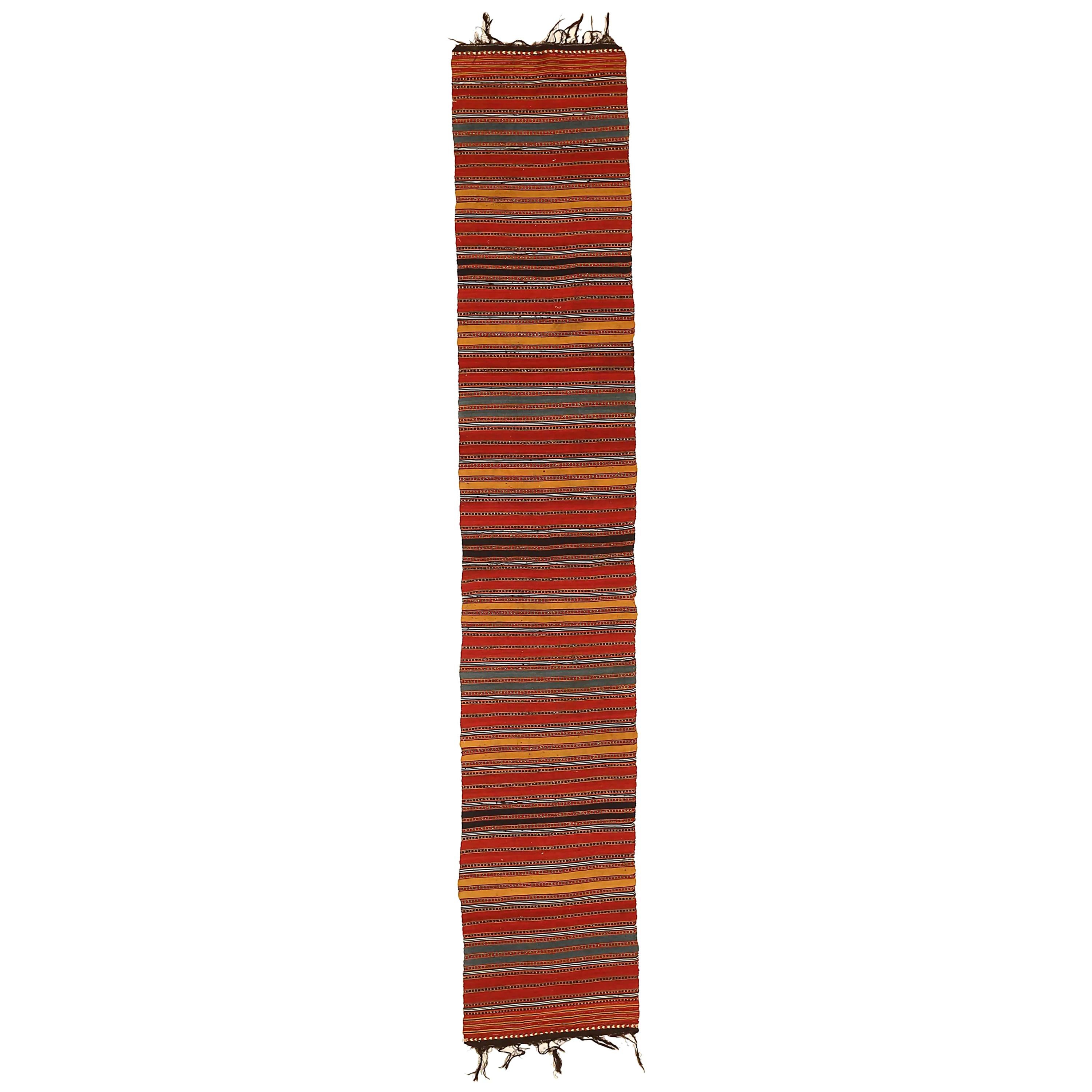 Antique Persian Kilim Runner Rug with Colored Stripes