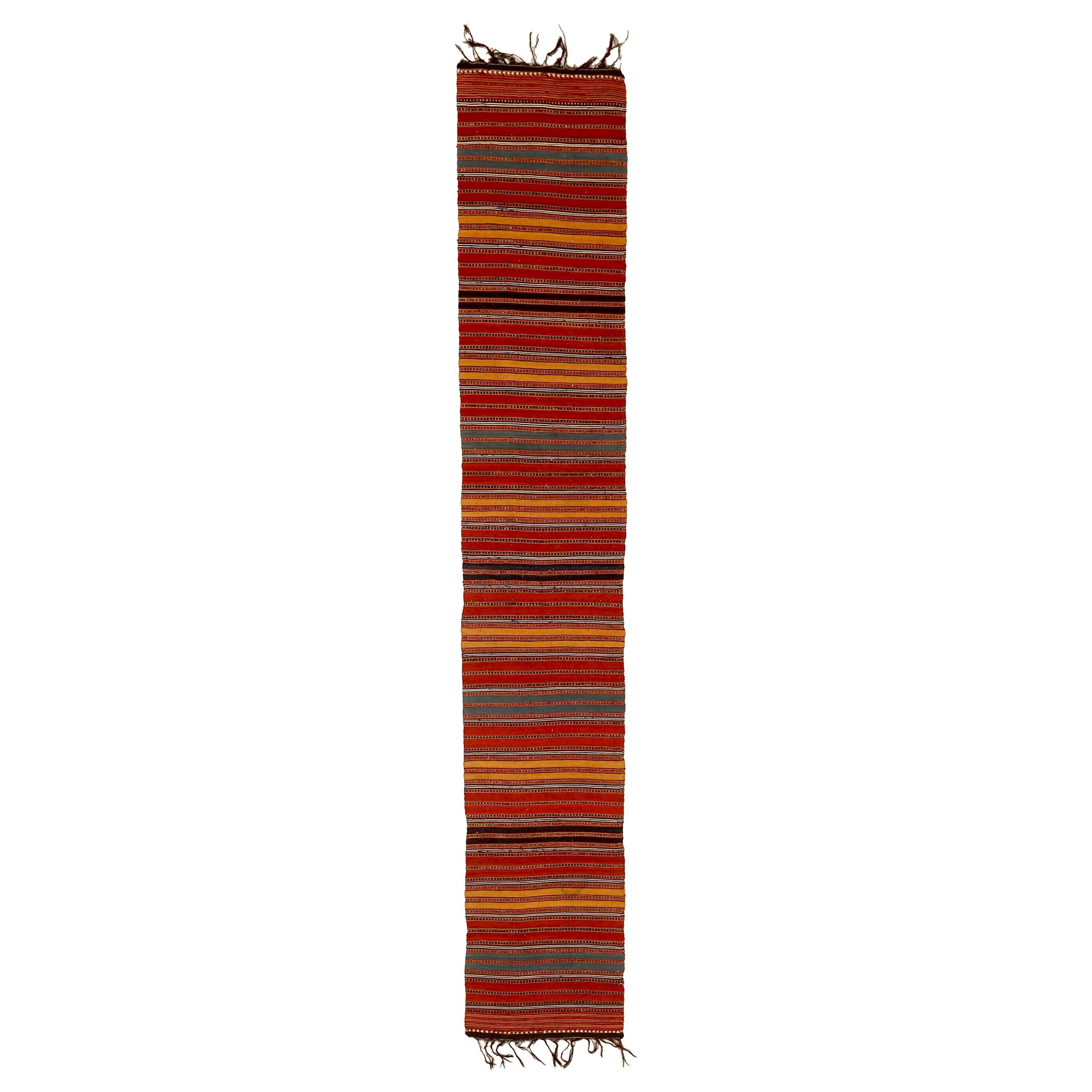 Antique Persian Kilim Runner Rug with Colored Stripes For Sale