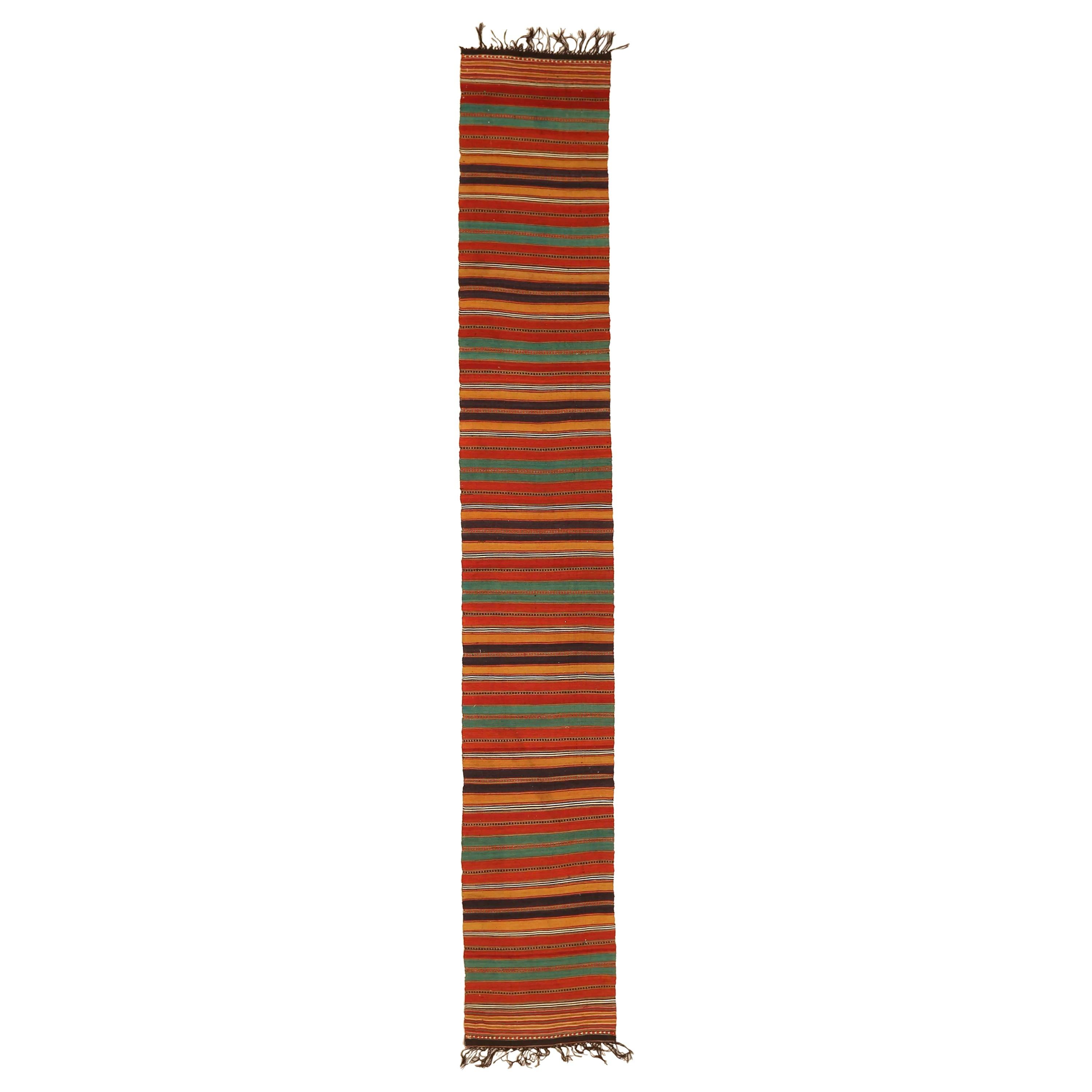 Antique Persian Kilim Runner Rug with Colored Stripes For Sale