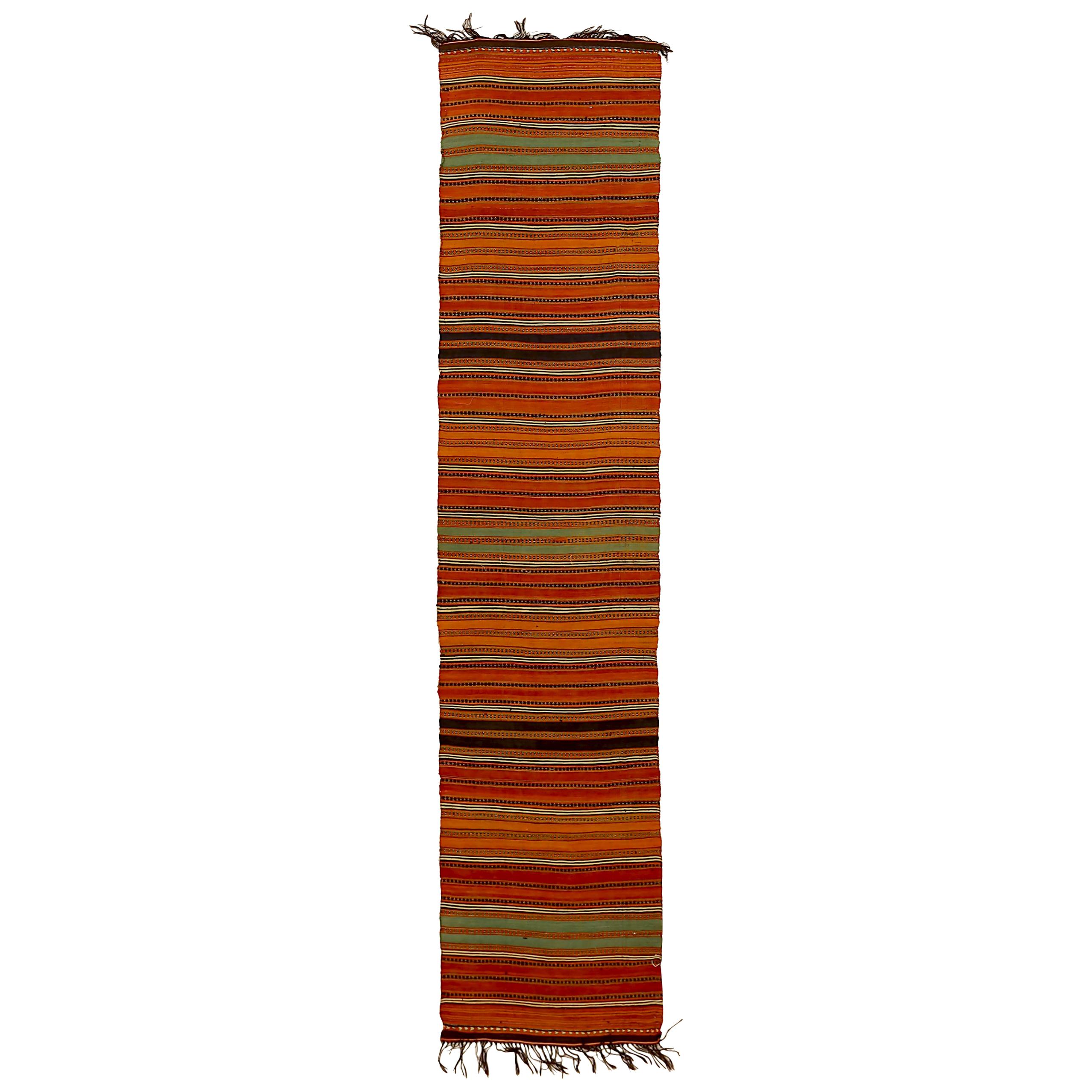 Antique Persian Kilim Runner Rug with Colored Stripes