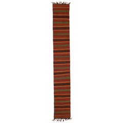 Antique Persian Kilim Runner Rug with Colored Stripes on Brown/Red Field