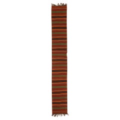 Antique Persian Kilim Runner Rug with Colored Stripes on Red/Brown Field