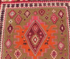Antique Persian Kilim with Bold Geometric Medallions With Red and Orange 5'3 x11