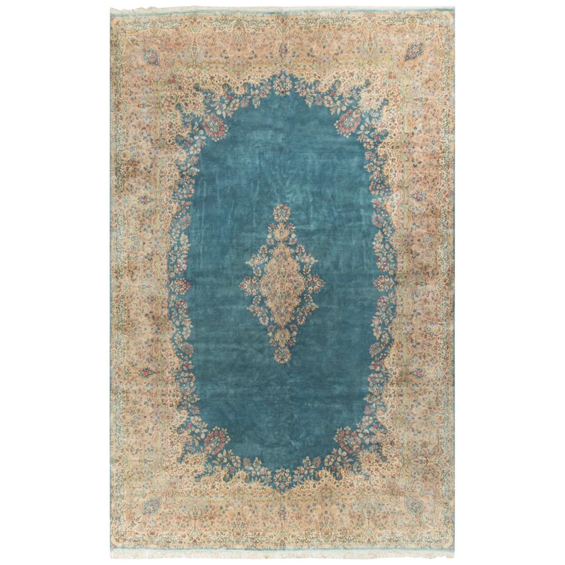 Antique Oversize Persian Kirman Rug, circa 1900 11'1" x 17'5". For Sale