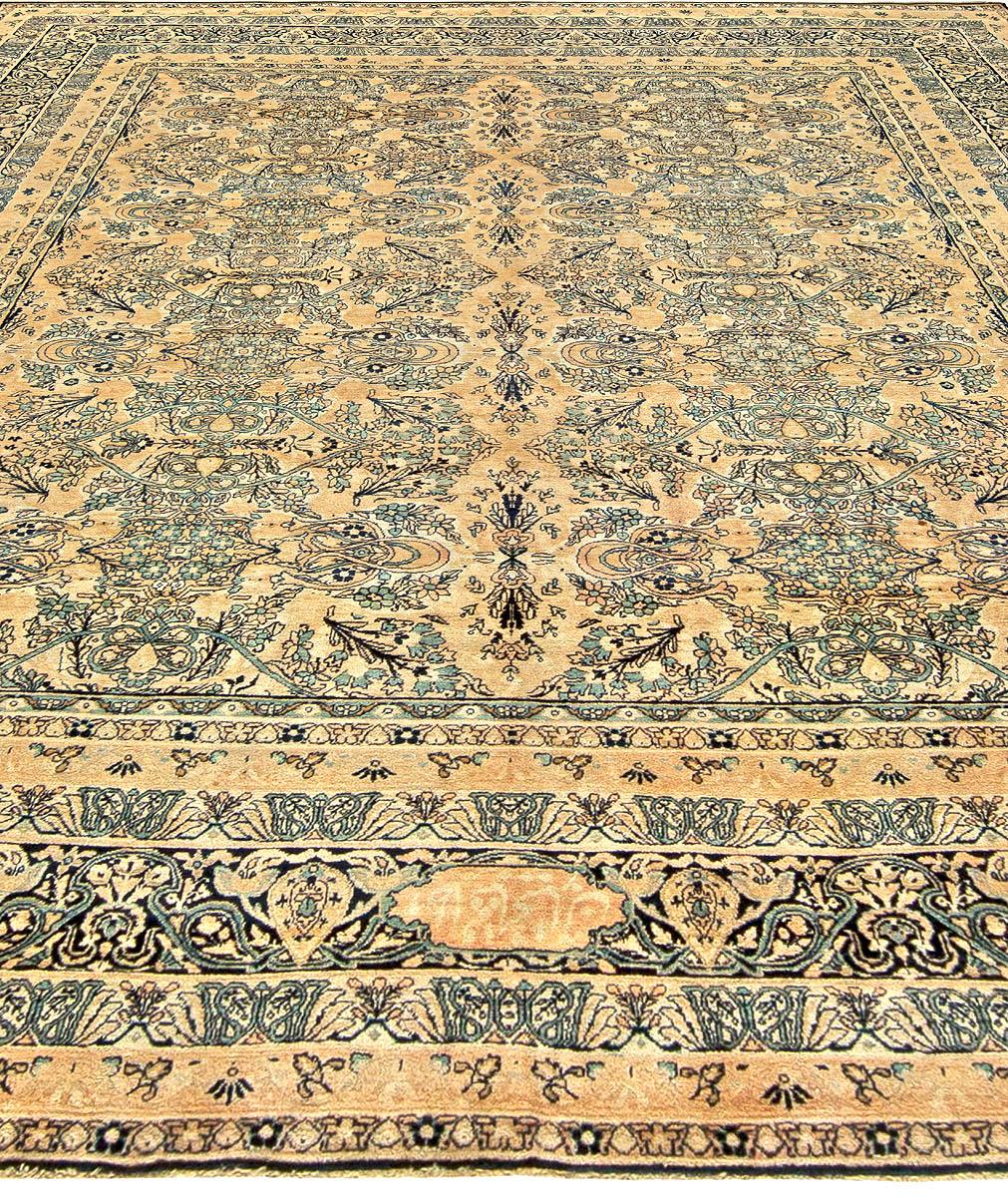 Hand-Knotted Antique Persian Kirman Handmade Wool Rug For Sale