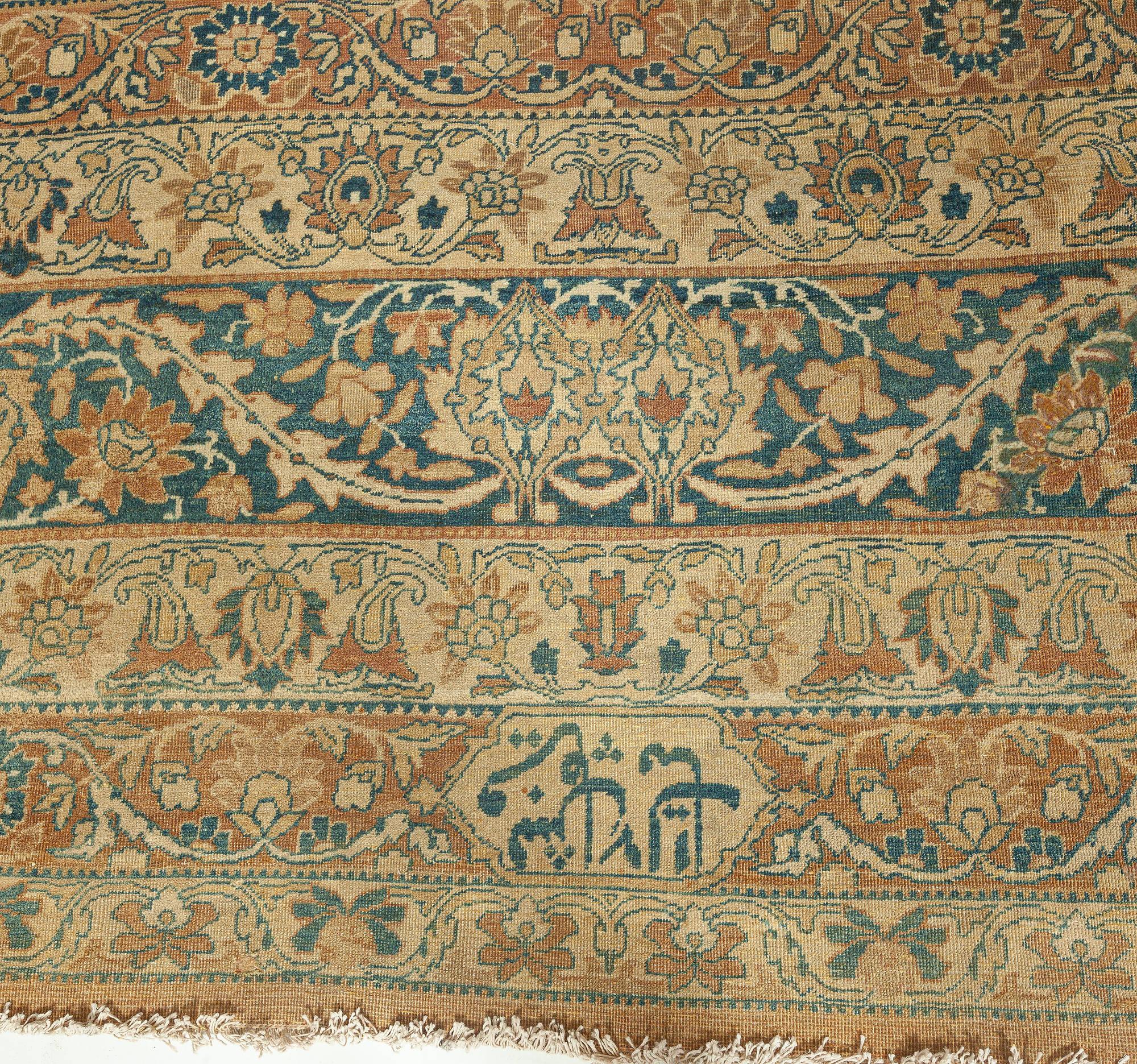 Antique Persian Kirman Botanic Handmade Wool Rug For Sale 5