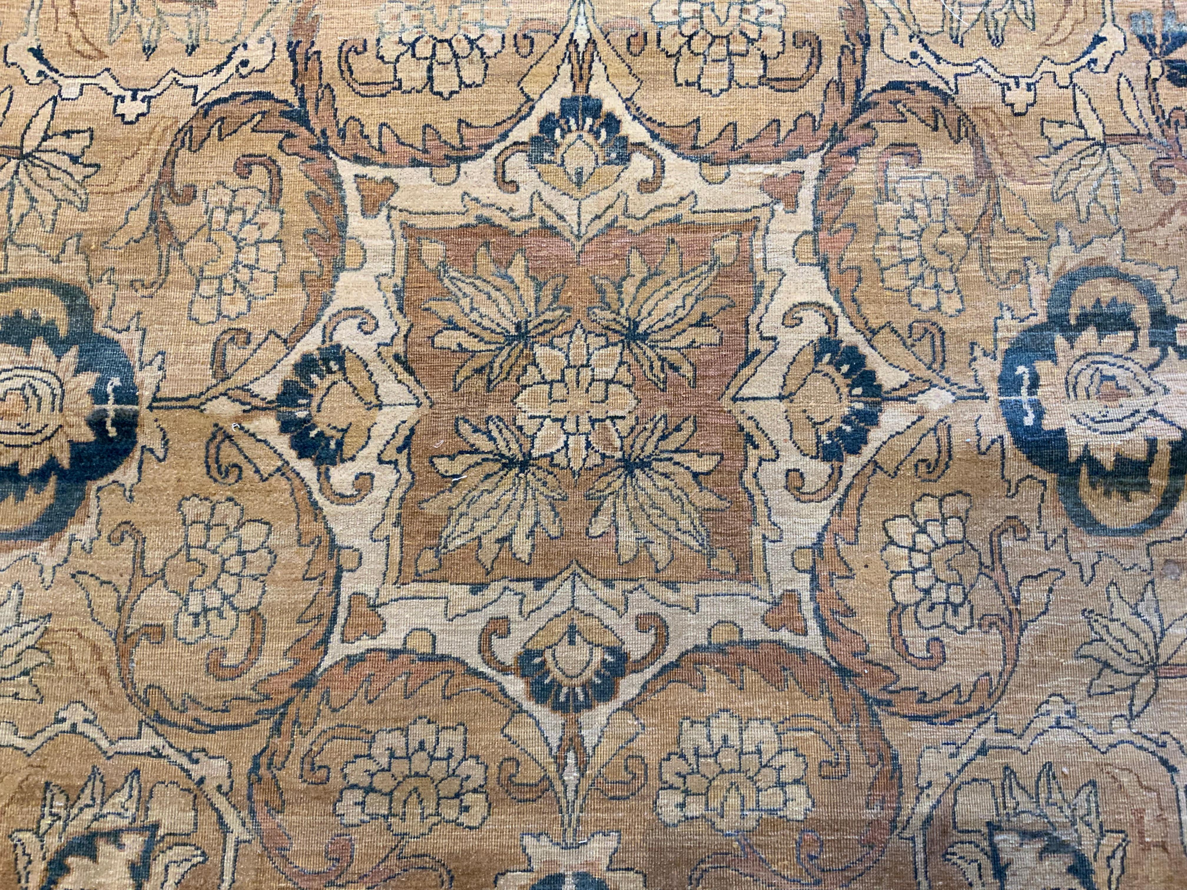 Ancien tapis persan Kirman Botanic en laine fait à la main
Taille : 12'5